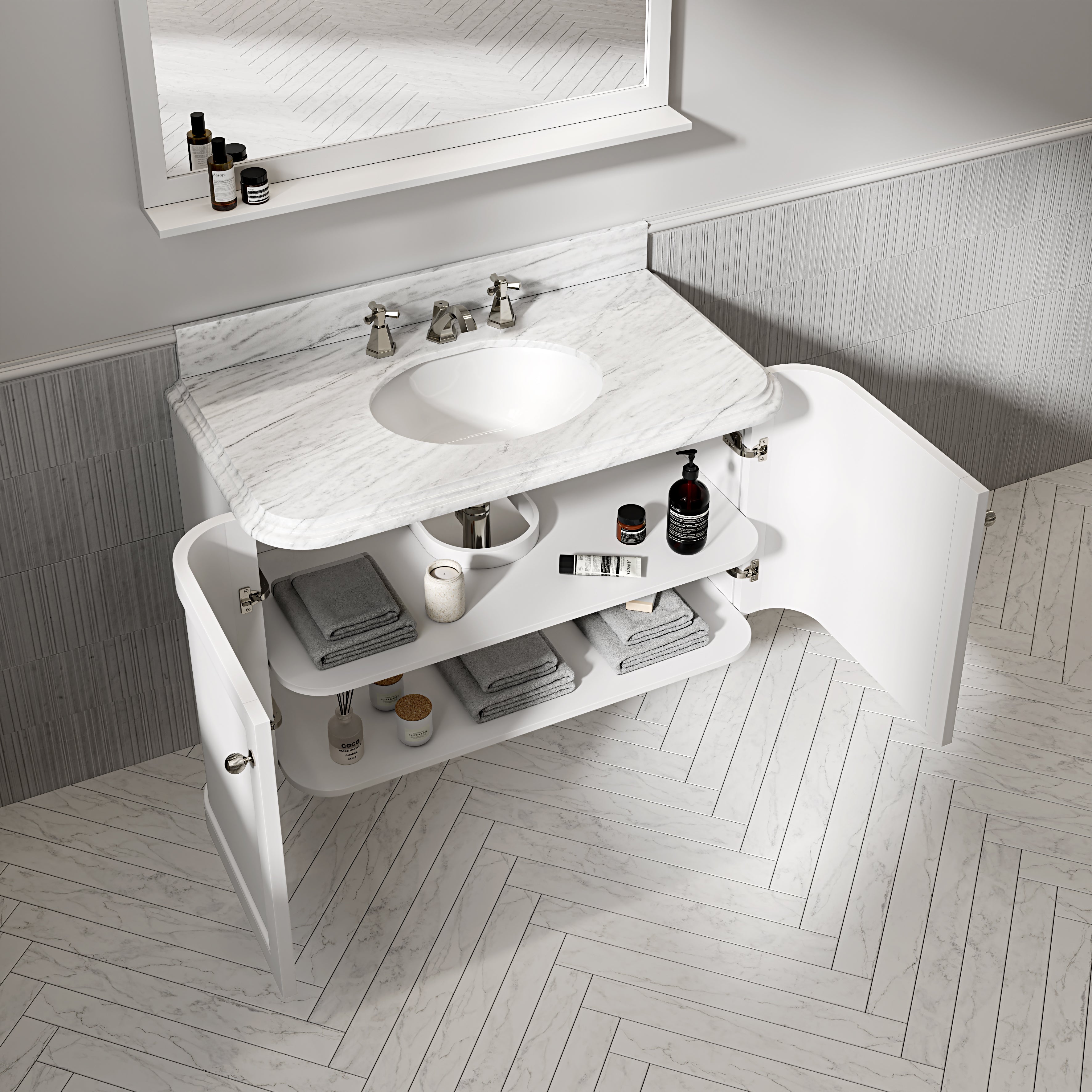 Charlbury Carrara Marble Wall Mounted Vanity Unit (Matte White) 1000mm