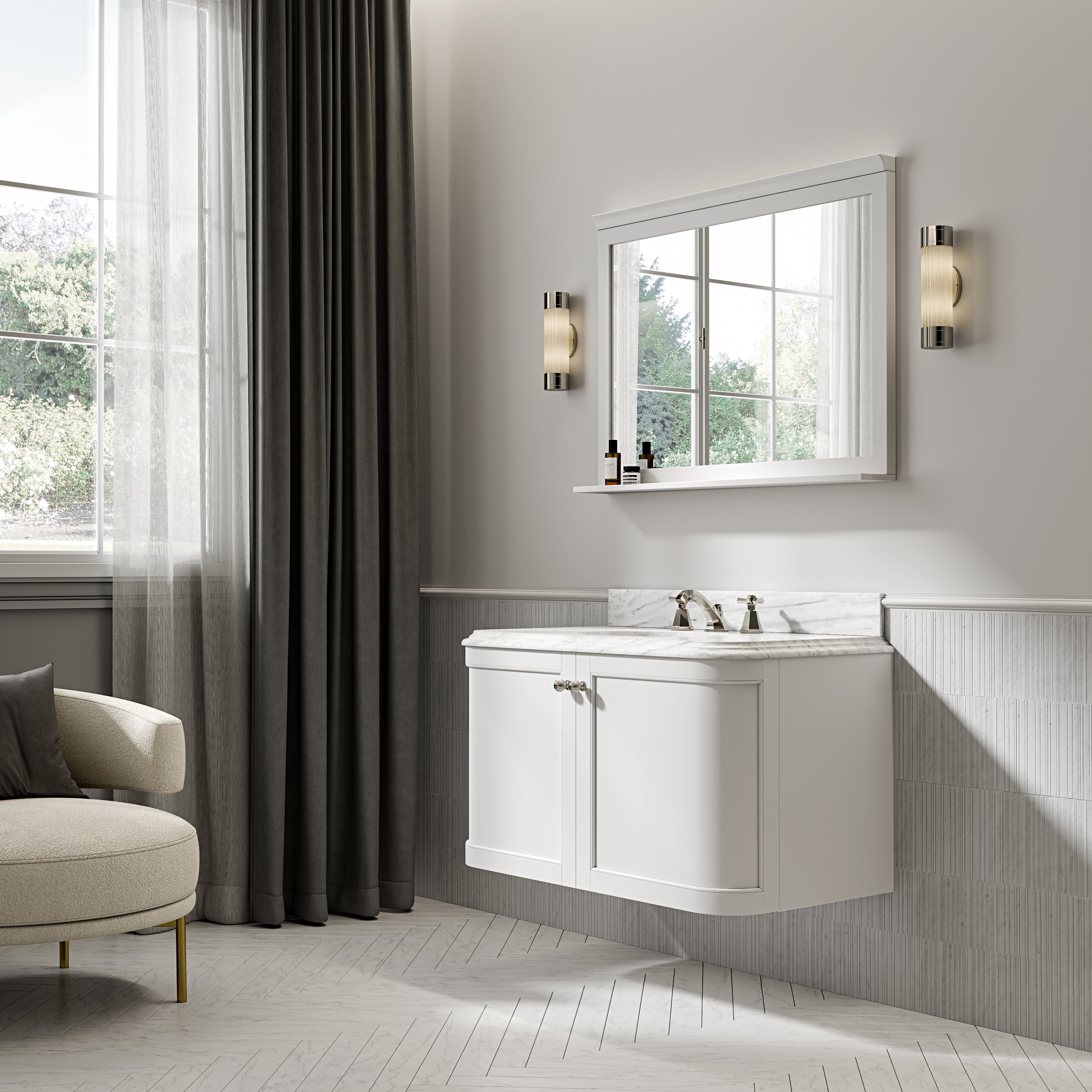 Charlbury Carrara Marble Wall Mounted Vanity Unit (Matte White) 1000mm