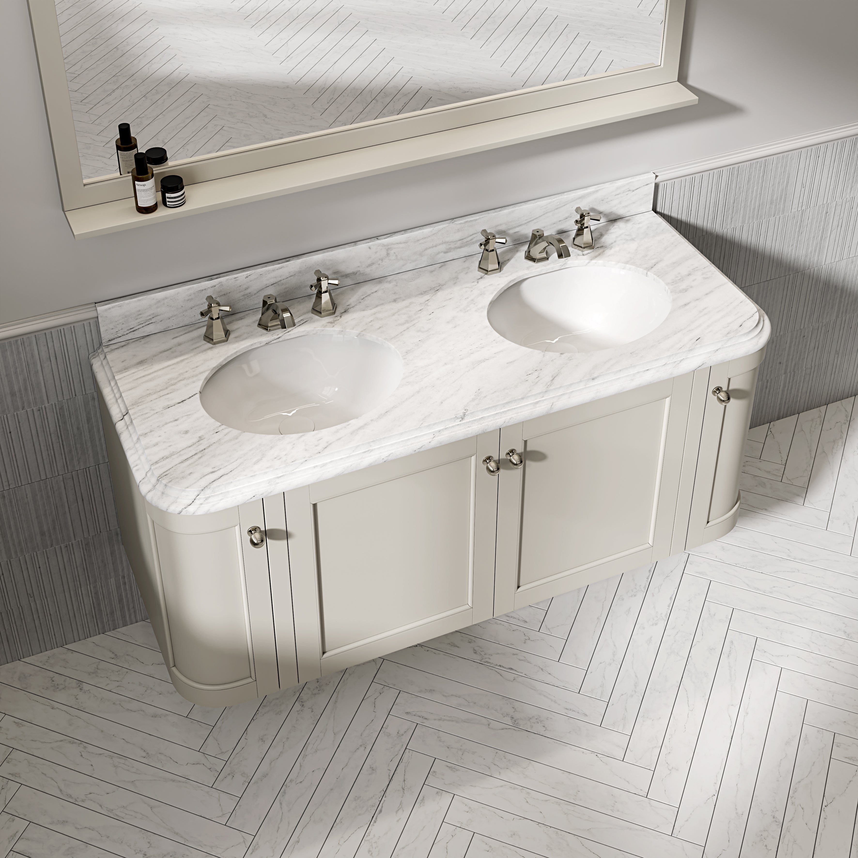 Charlbury Carrara Marble Wall Mounted Vanity Unit (Matte Stone) 1400mm