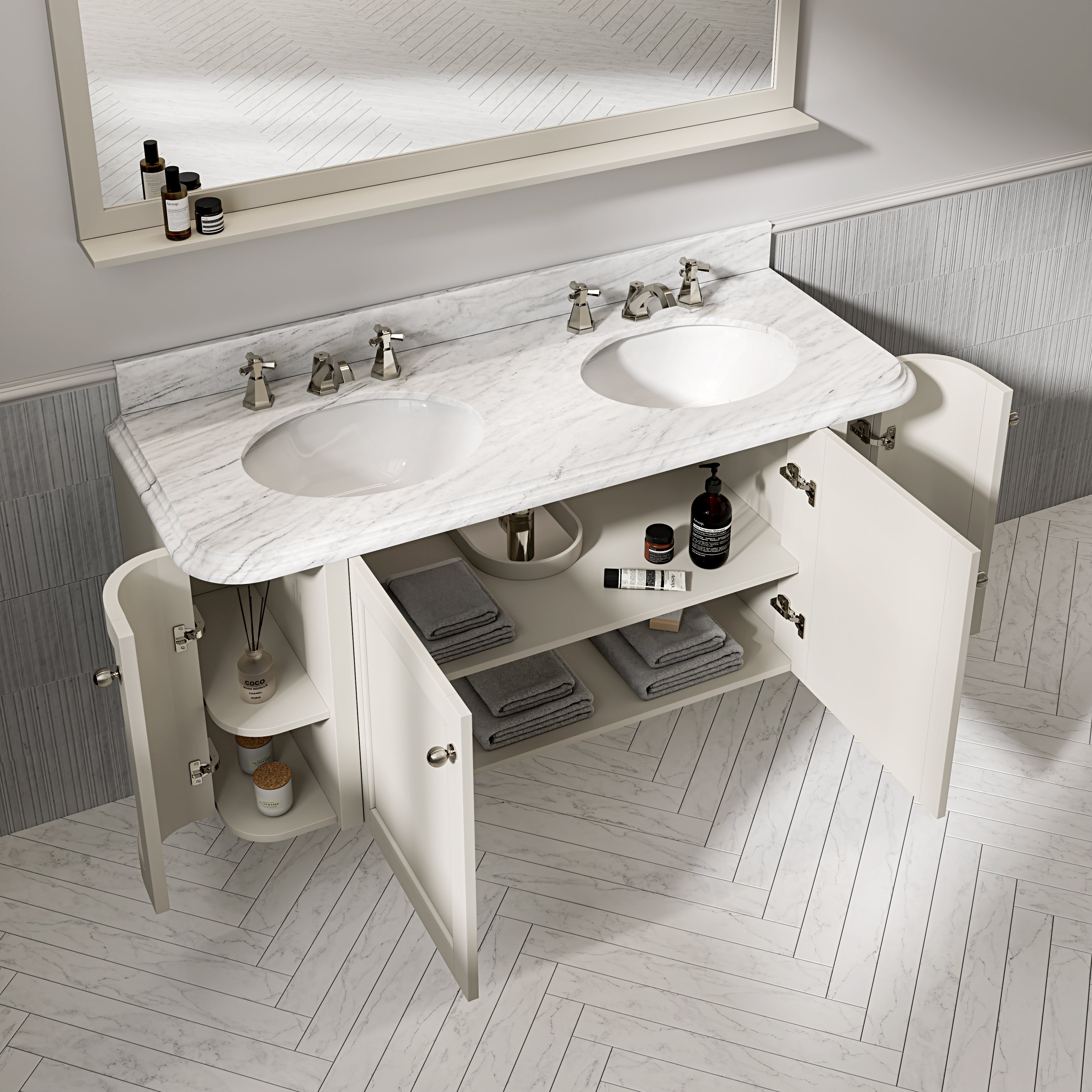 Charlbury Carrara Marble Wall Mounted Vanity Unit (Matte Stone) 1400mm