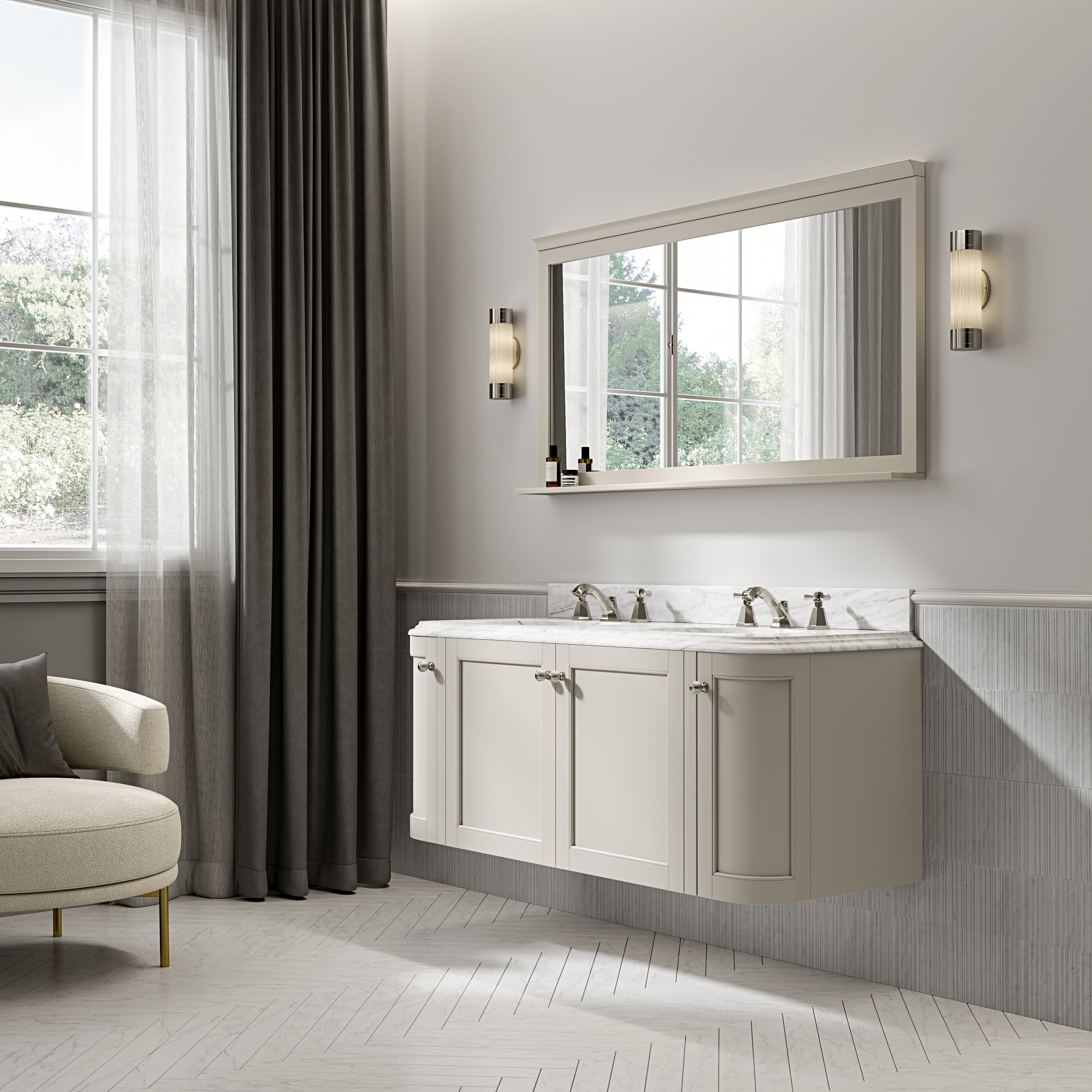 Charlbury Carrara Marble Wall Mounted Vanity Unit (Matte Stone) 1400mm