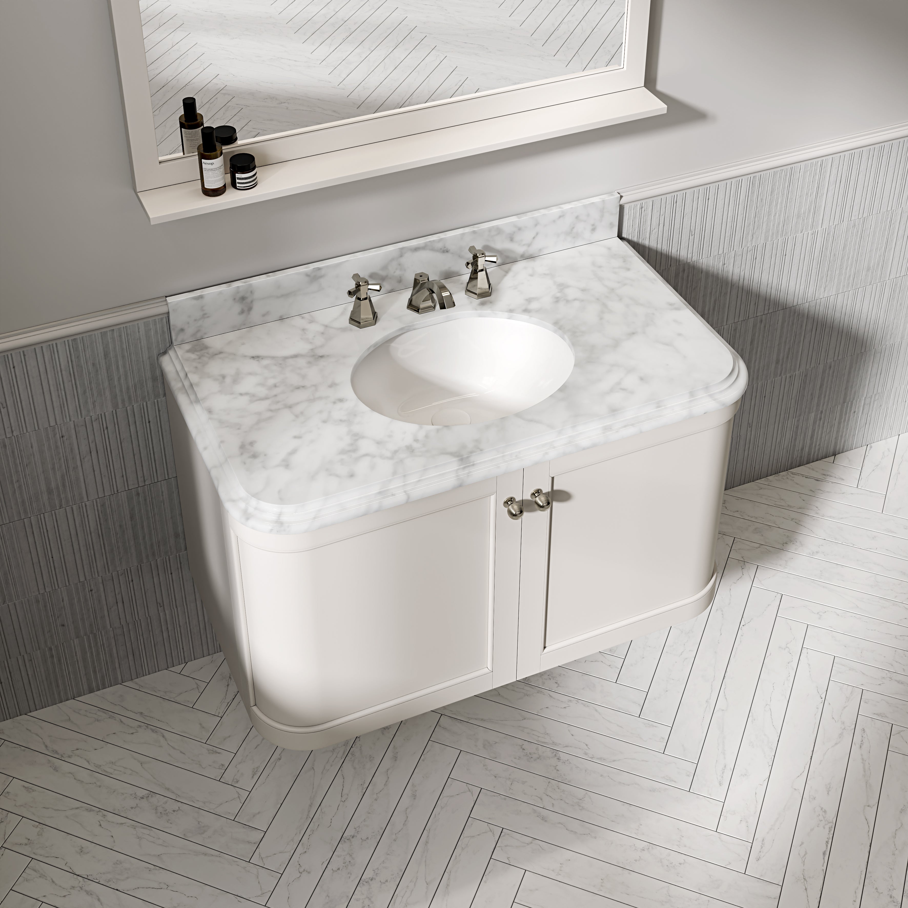 Charlbury Carrara Marble Wall Mounted Vanity Unit (Matte Cream) 1000mm