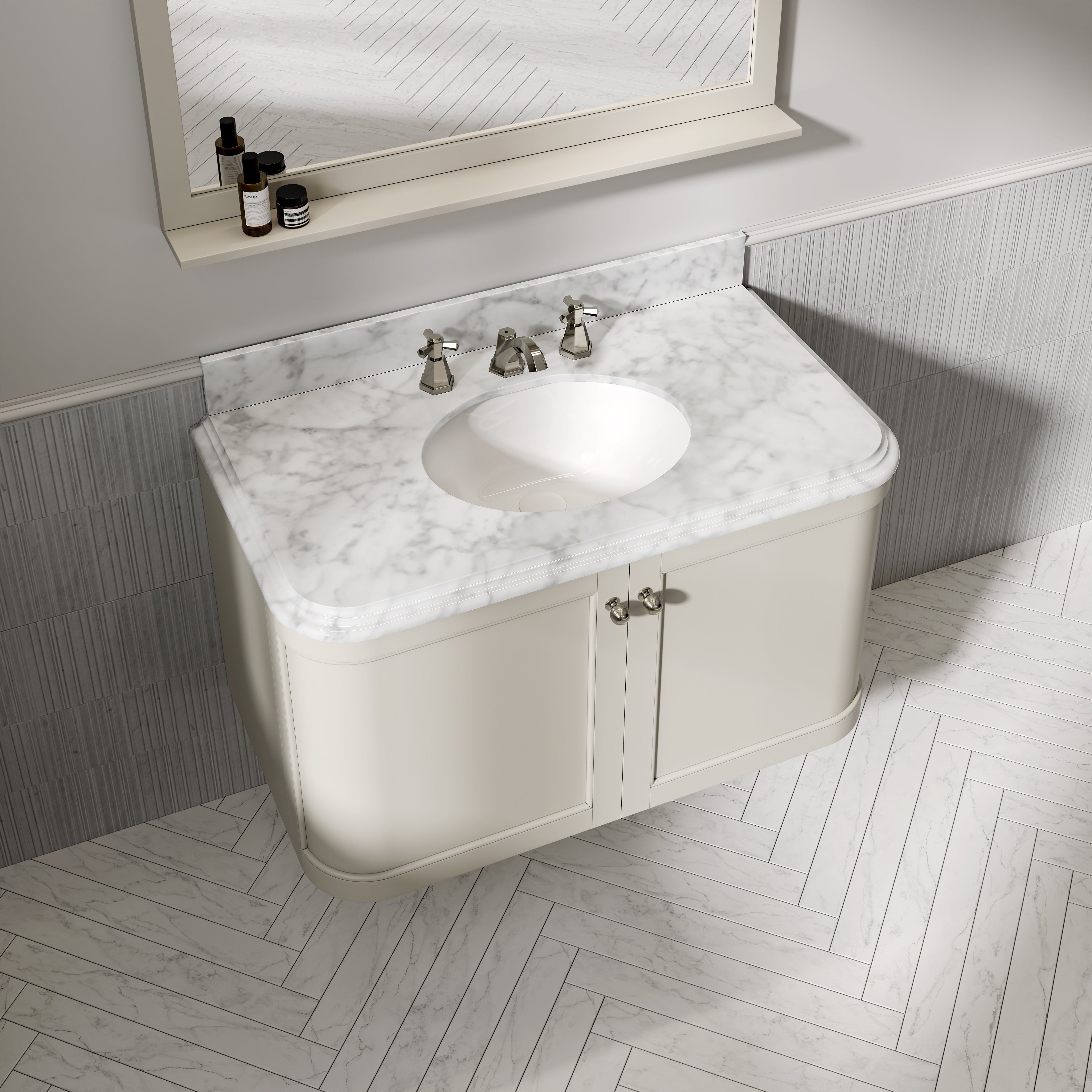 Charlbury Carrara Marble Wall Mounted Vanity Unit (Matte Stone) 1000mm