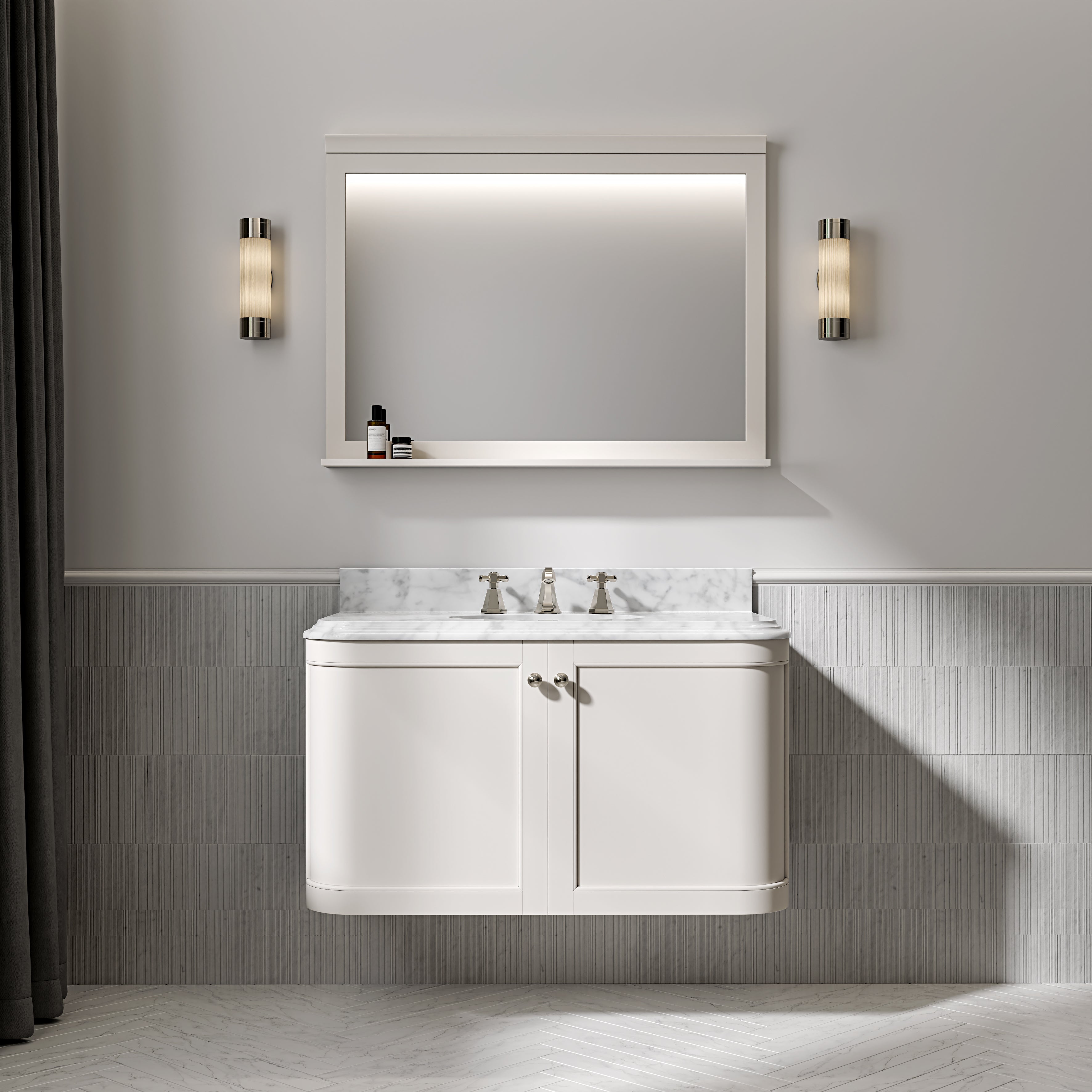 Charlbury Carrara Marble Wall Mounted Vanity Unit (Matte Cream) 1000mm