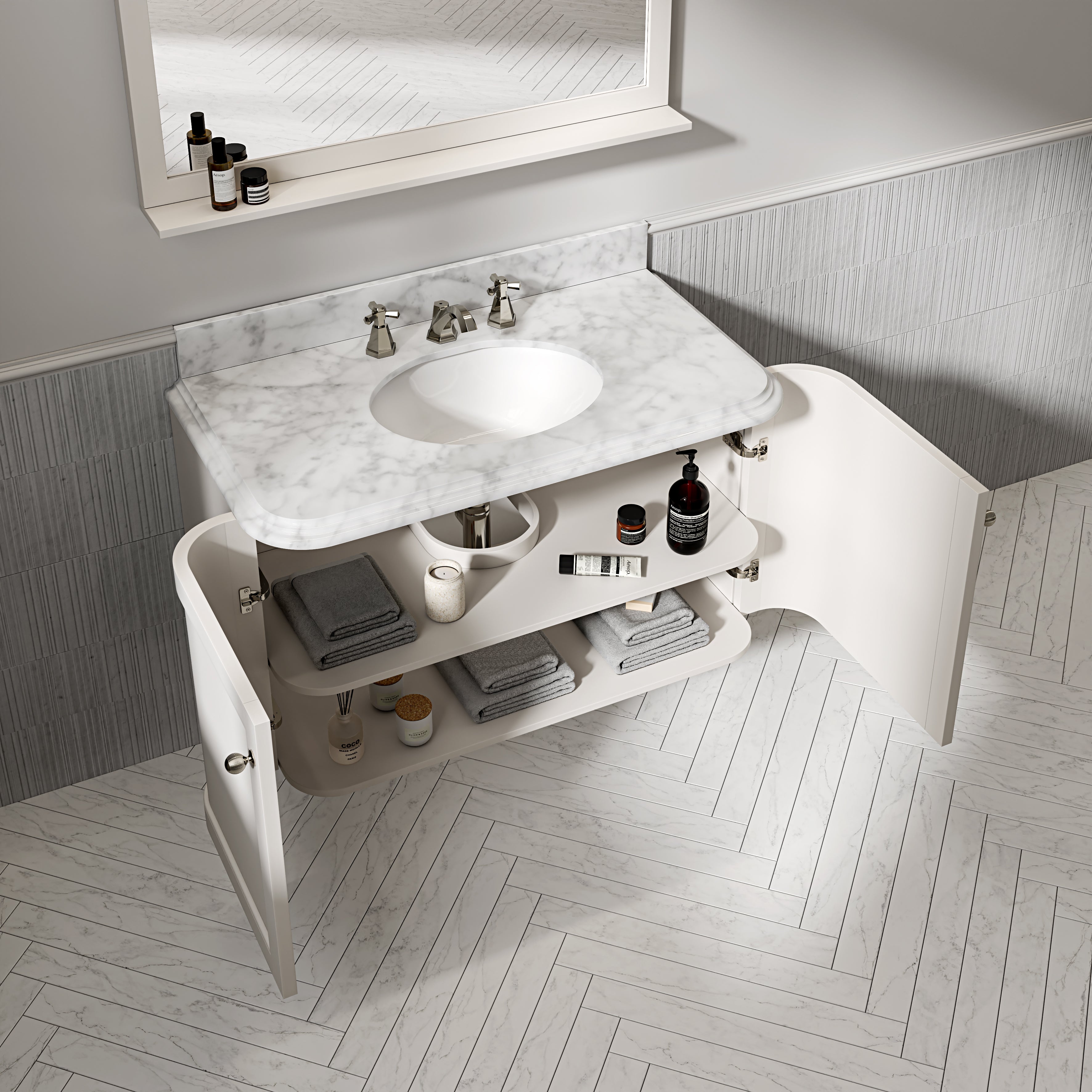 Charlbury Carrara Marble Wall Mounted Vanity Unit (Matte Cream) 1000mm
