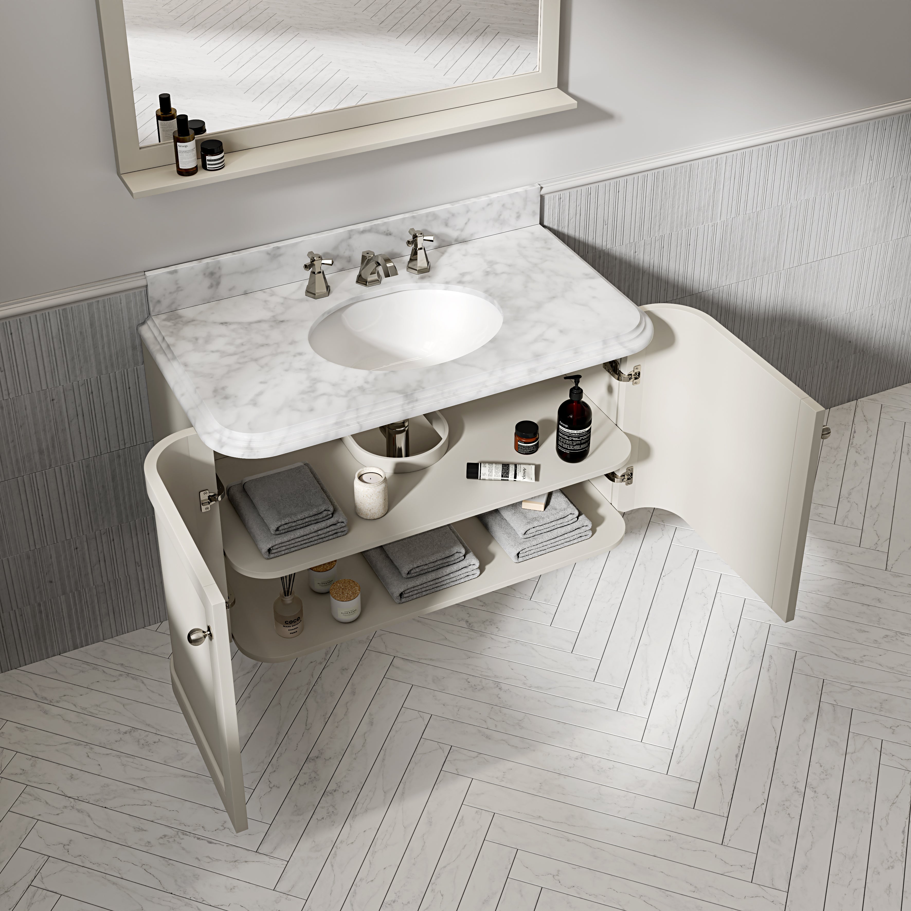 Charlbury Carrara Marble Wall Mounted Vanity Unit (Matte Stone) 1000mm