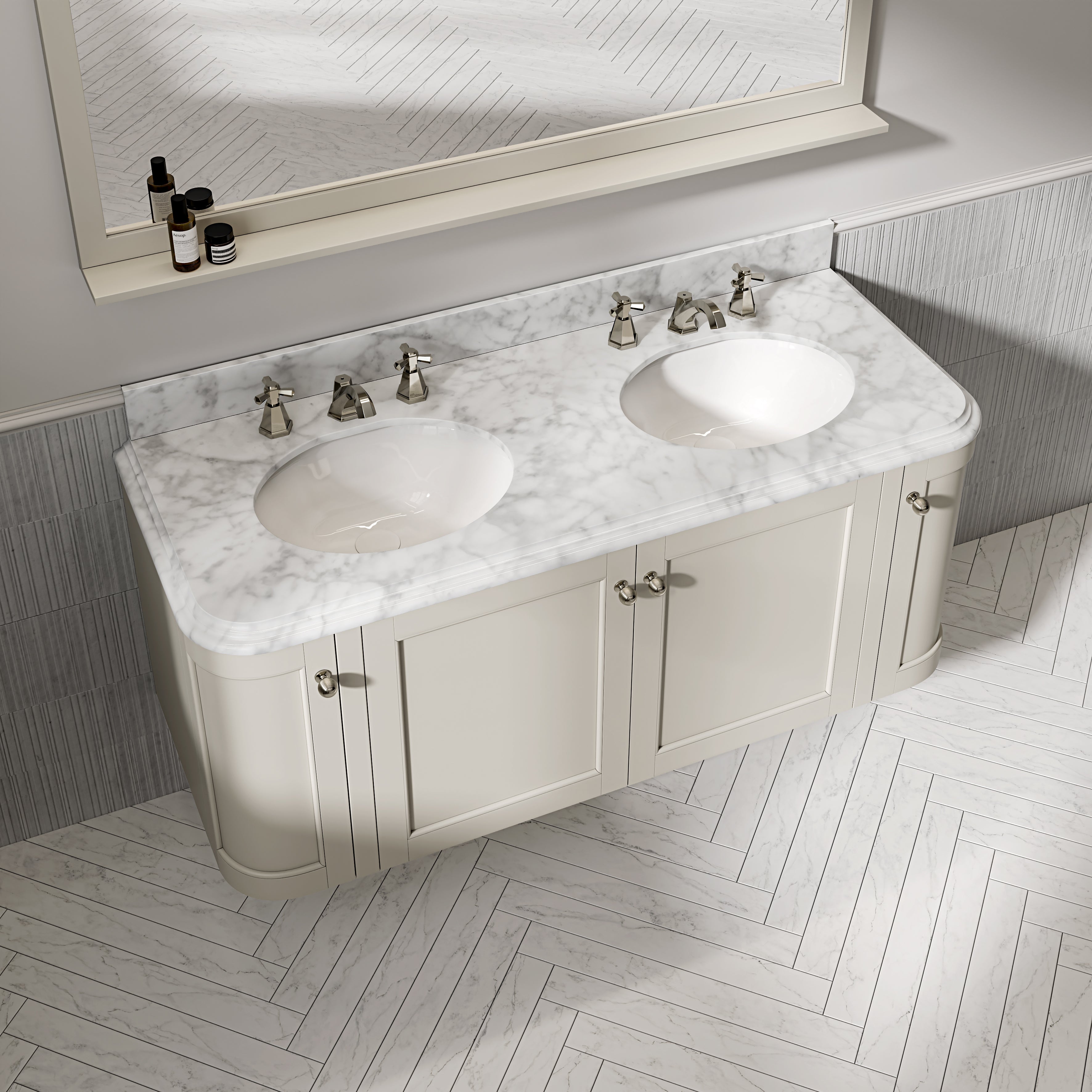 Charlbury Carrara Marble Wall Mounted Vanity Unit (Matte Stone) 1400mm