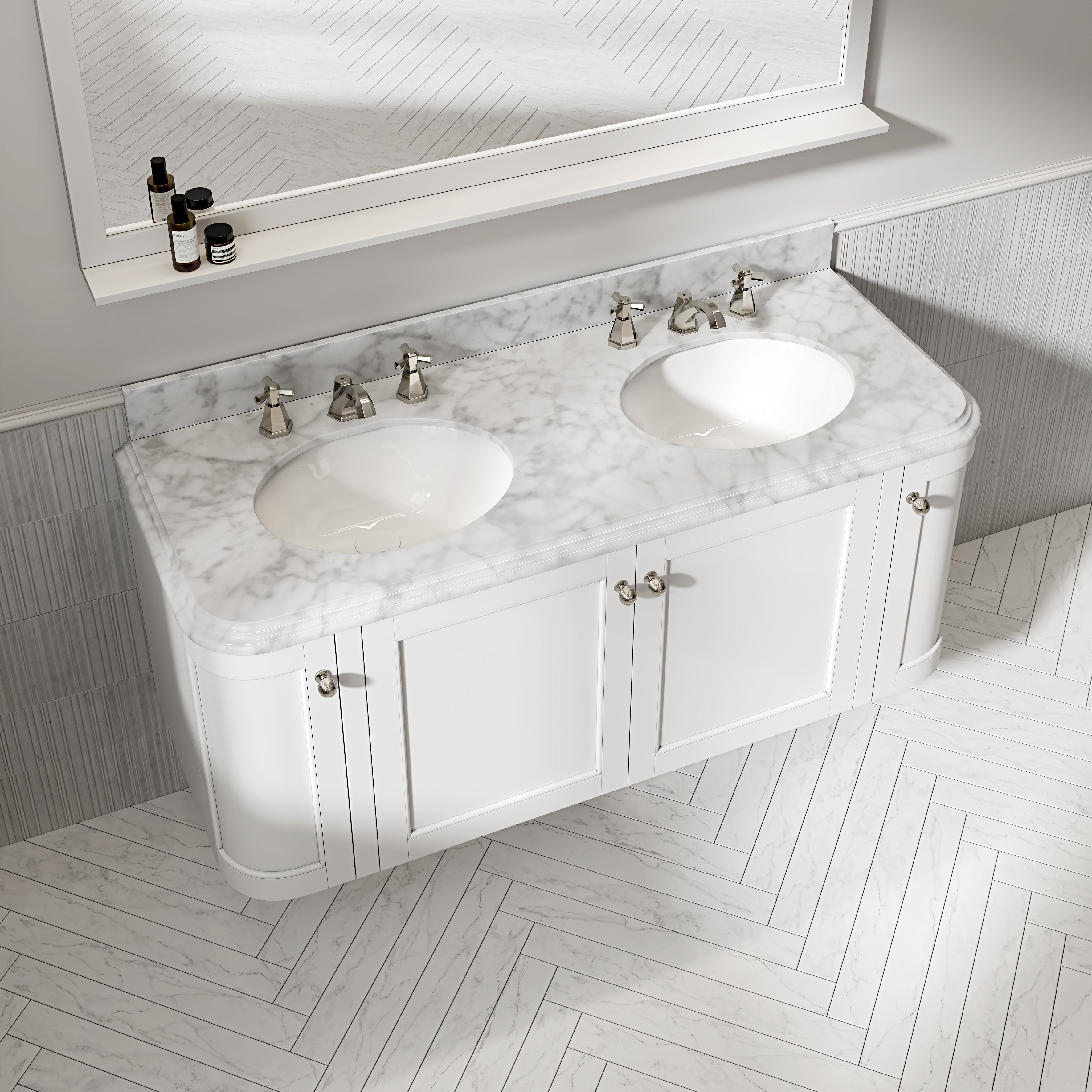 Charlbury Carrara Marble Wall Mounted Vanity Unit (Matte White) 1400mm