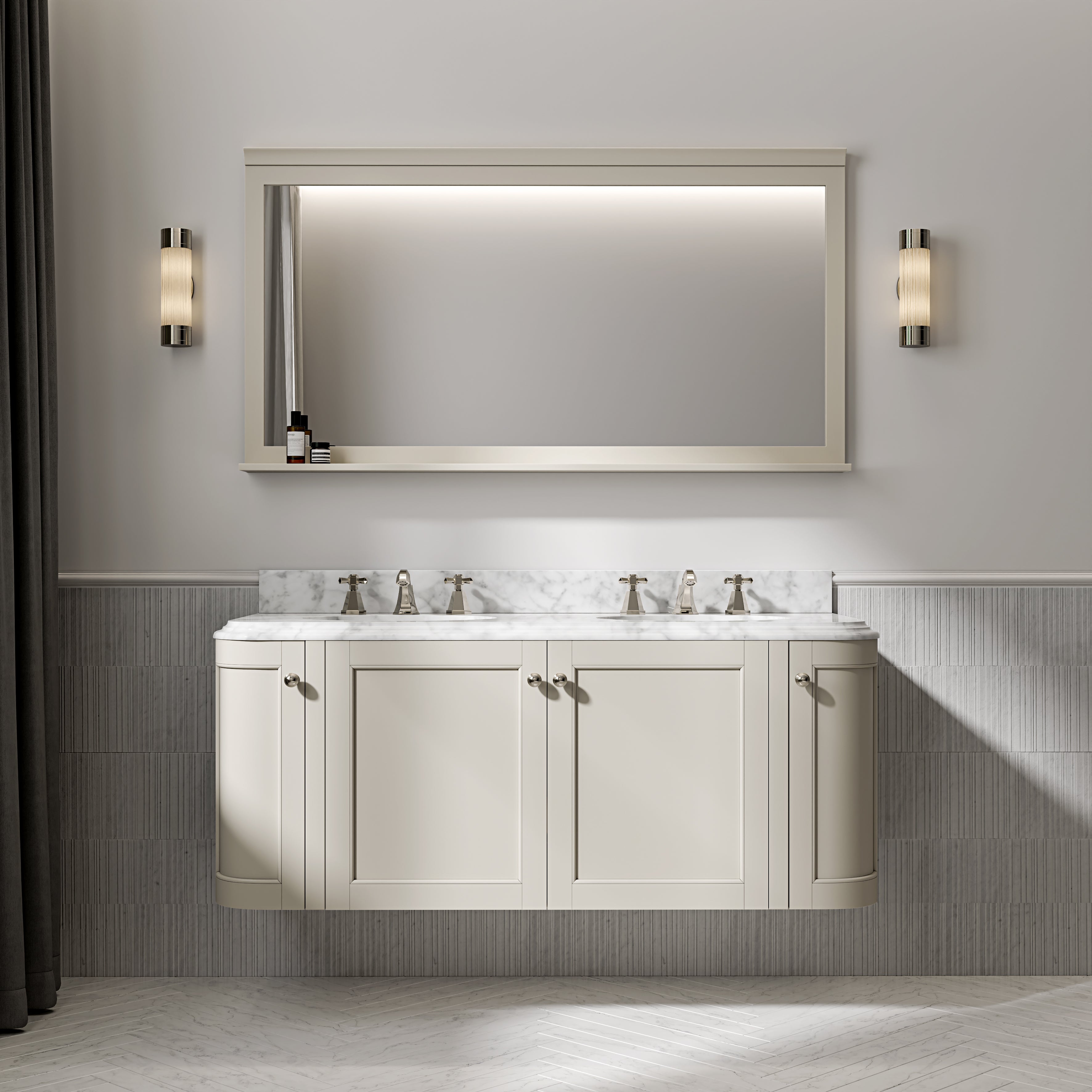 Charlbury Carrara Marble Wall Mounted Vanity Unit (Matte Stone) 1400mm