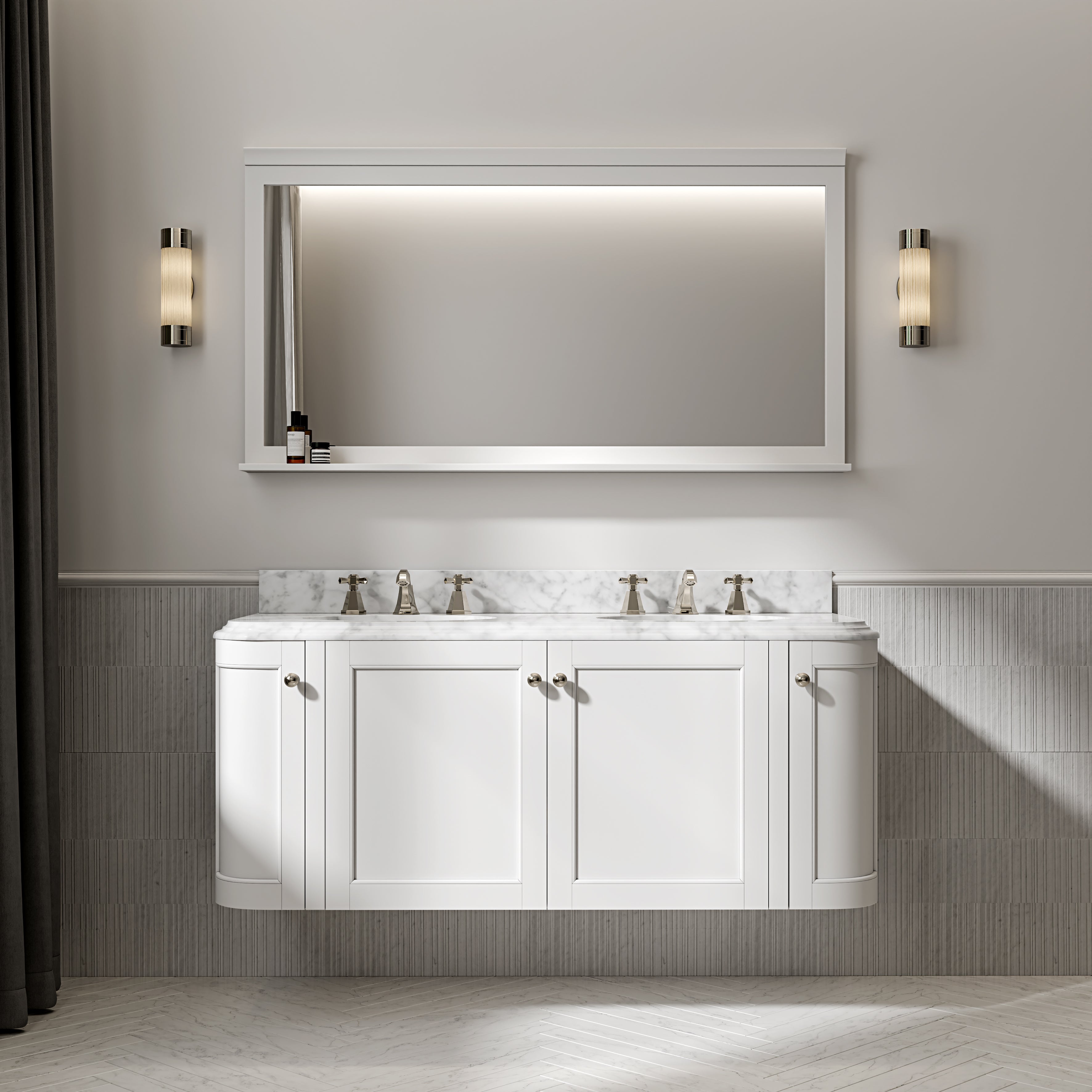 Charlbury Carrara Marble Wall Mounted Vanity Unit (Matte White) 1400mm