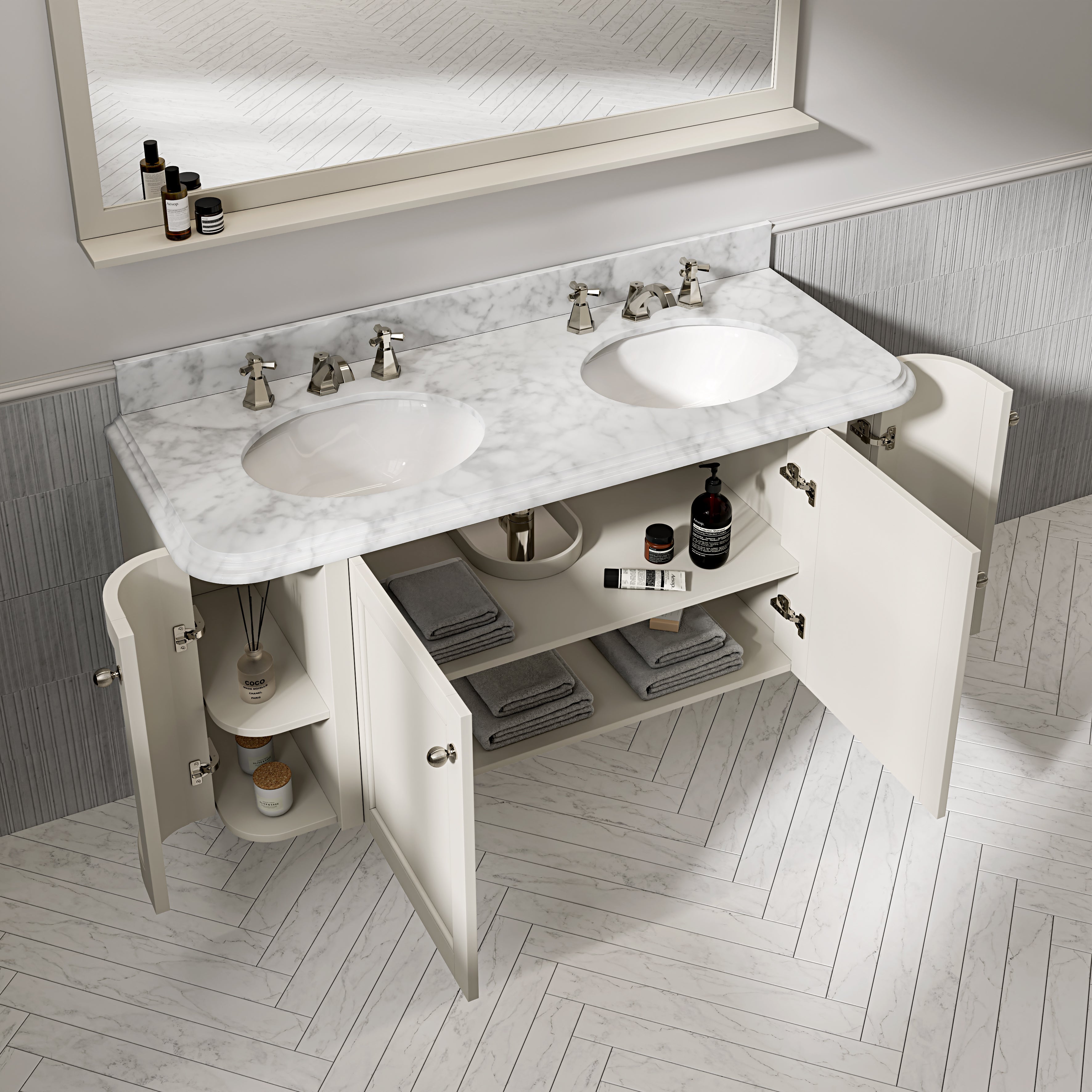 Charlbury Carrara Marble Wall Mounted Vanity Unit (Matte Stone) 1400mm