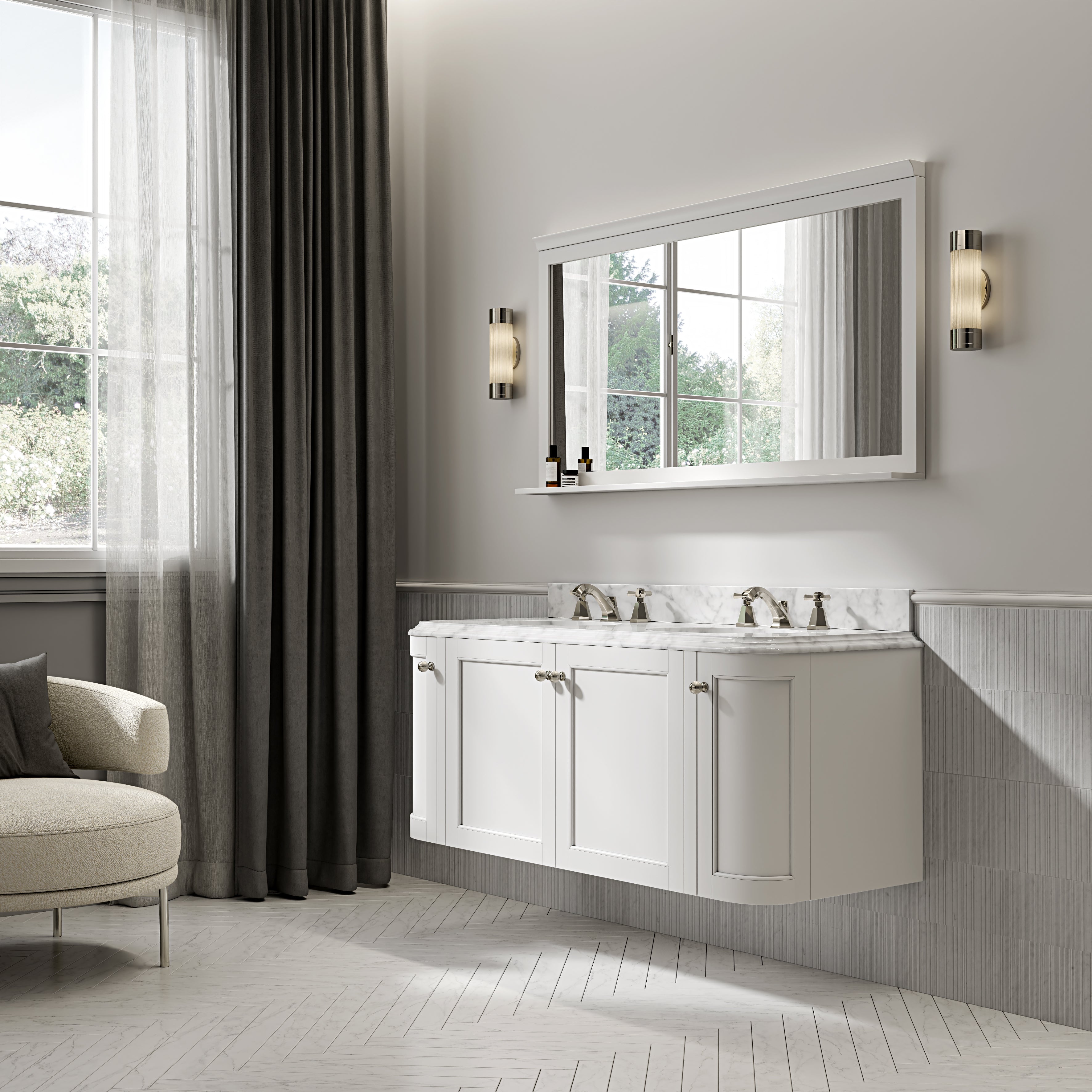 Charlbury Carrara Marble Wall Mounted Vanity Unit (Matte White) 1400mm