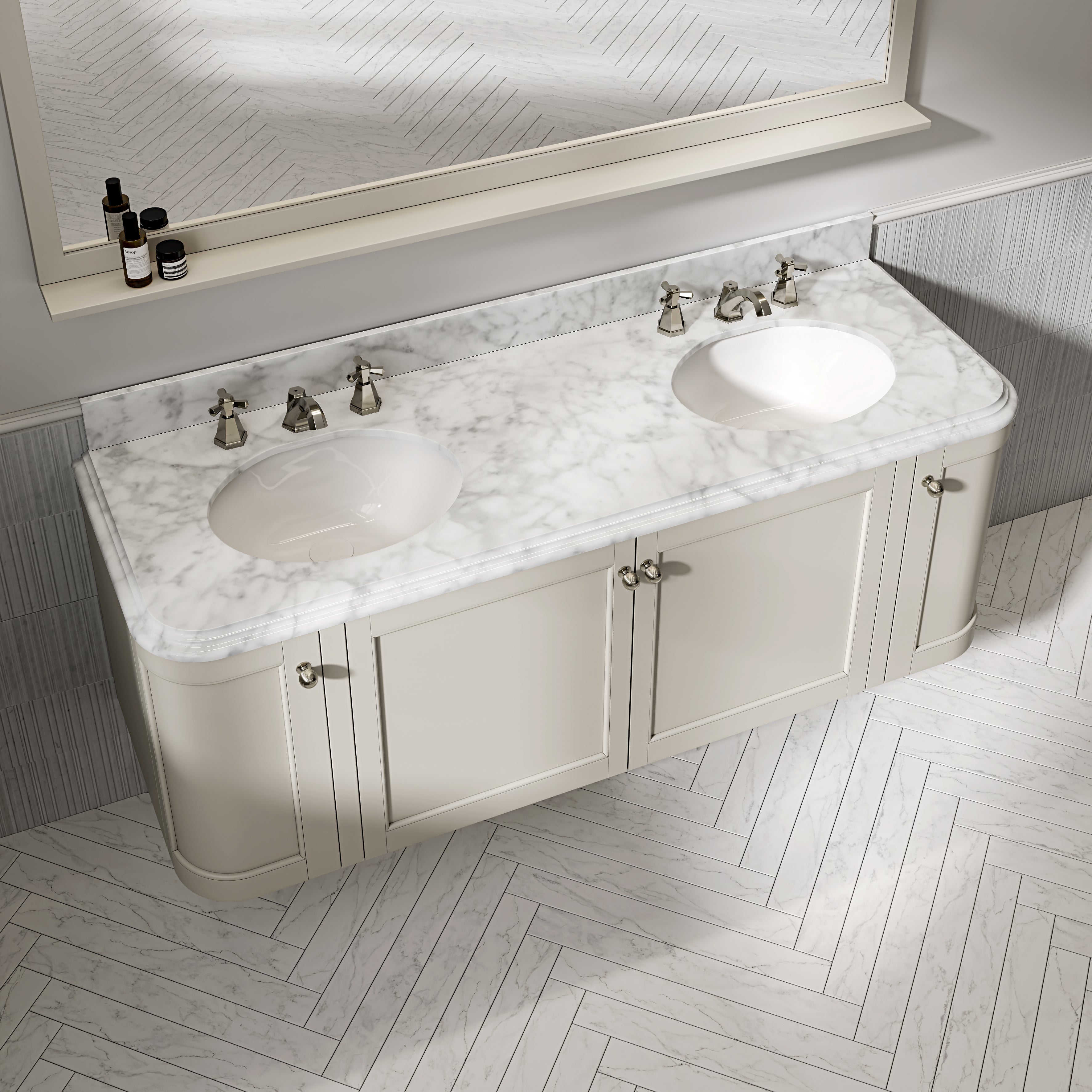 Charlbury Carrara Marble Wall Mounted Vanity Unit (Matte Stone) 1600mm