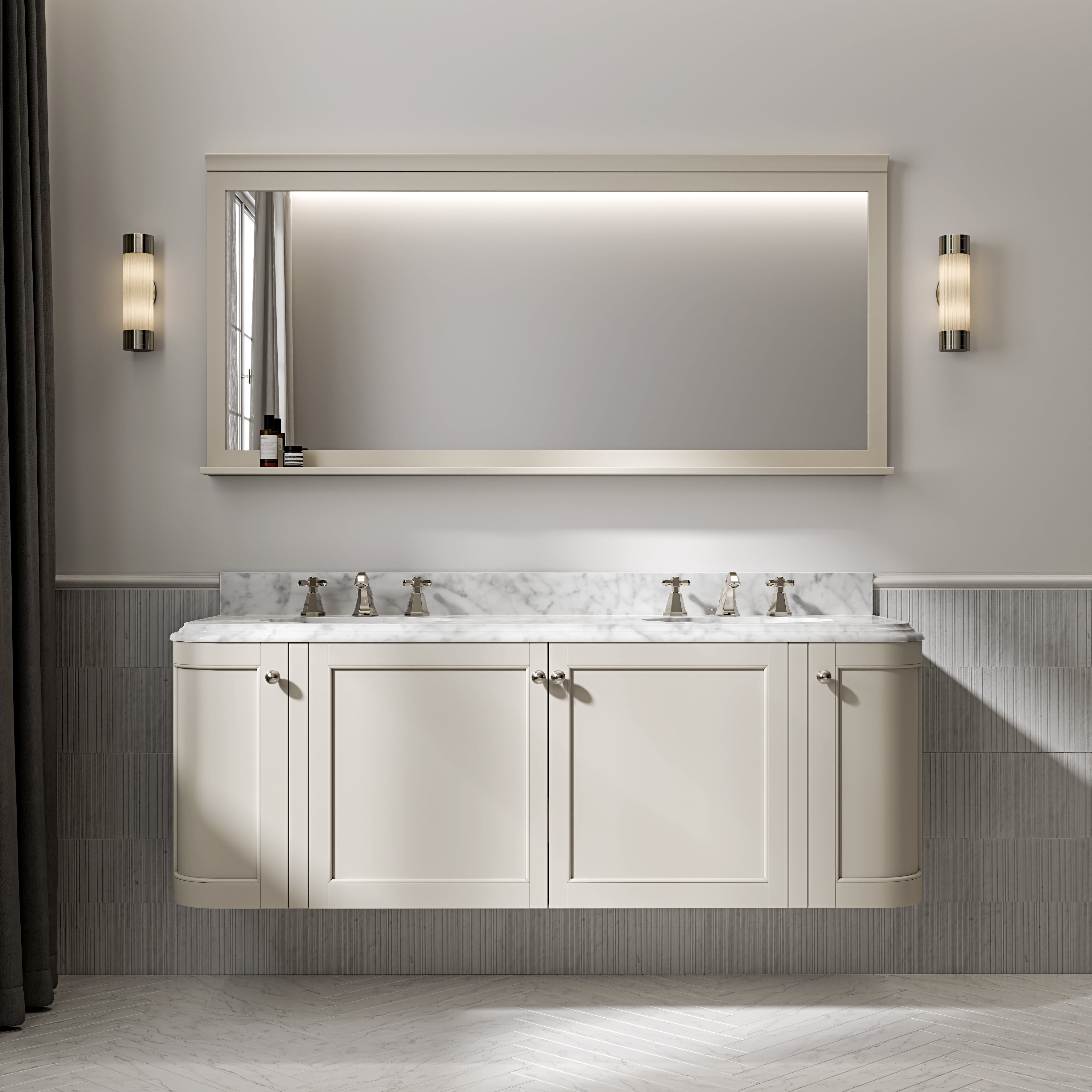 Charlbury Carrara Marble Wall Mounted Vanity Unit (Matte Stone) 1600mm