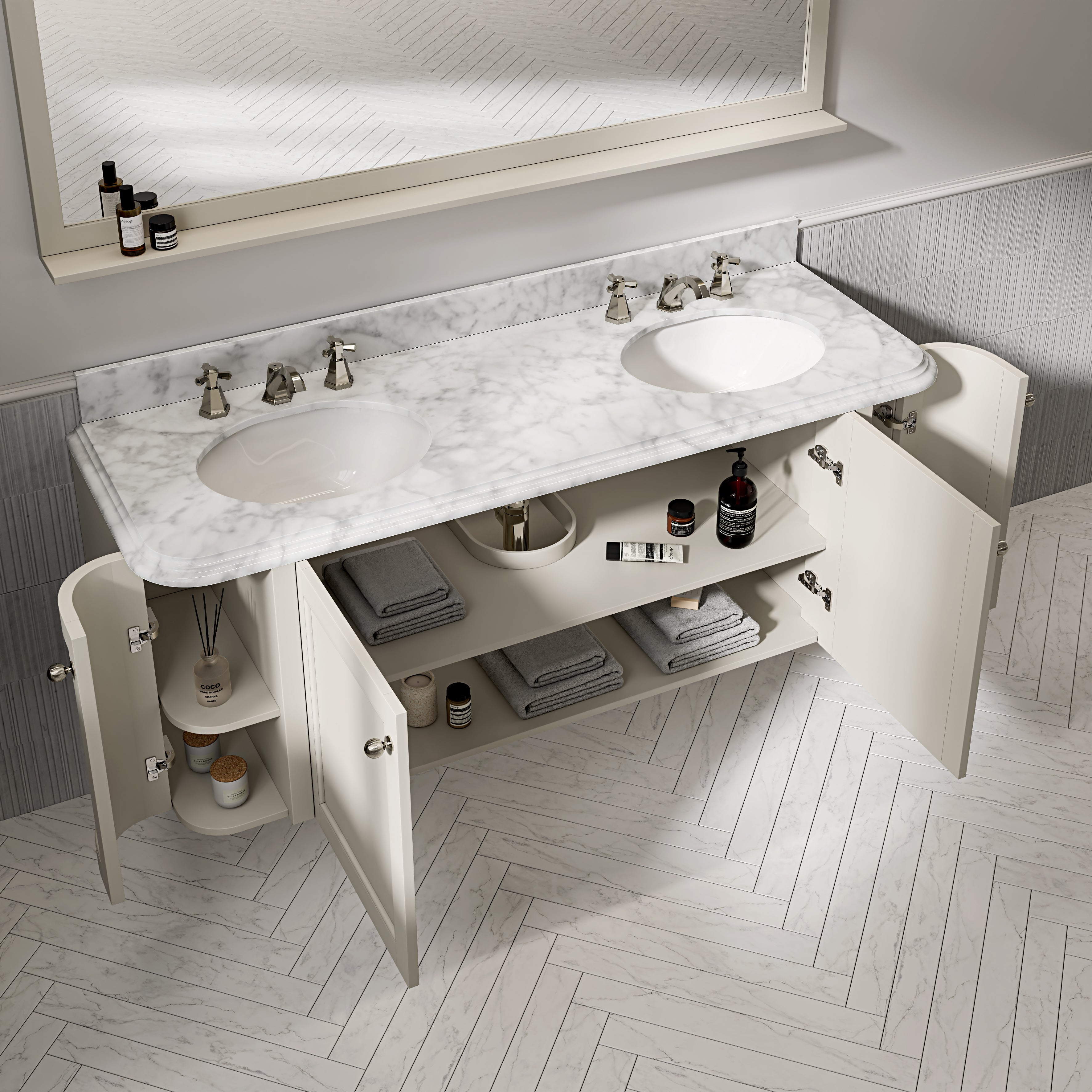 Charlbury Carrara Marble Wall Mounted Vanity Unit (Matte Stone) 1600mm