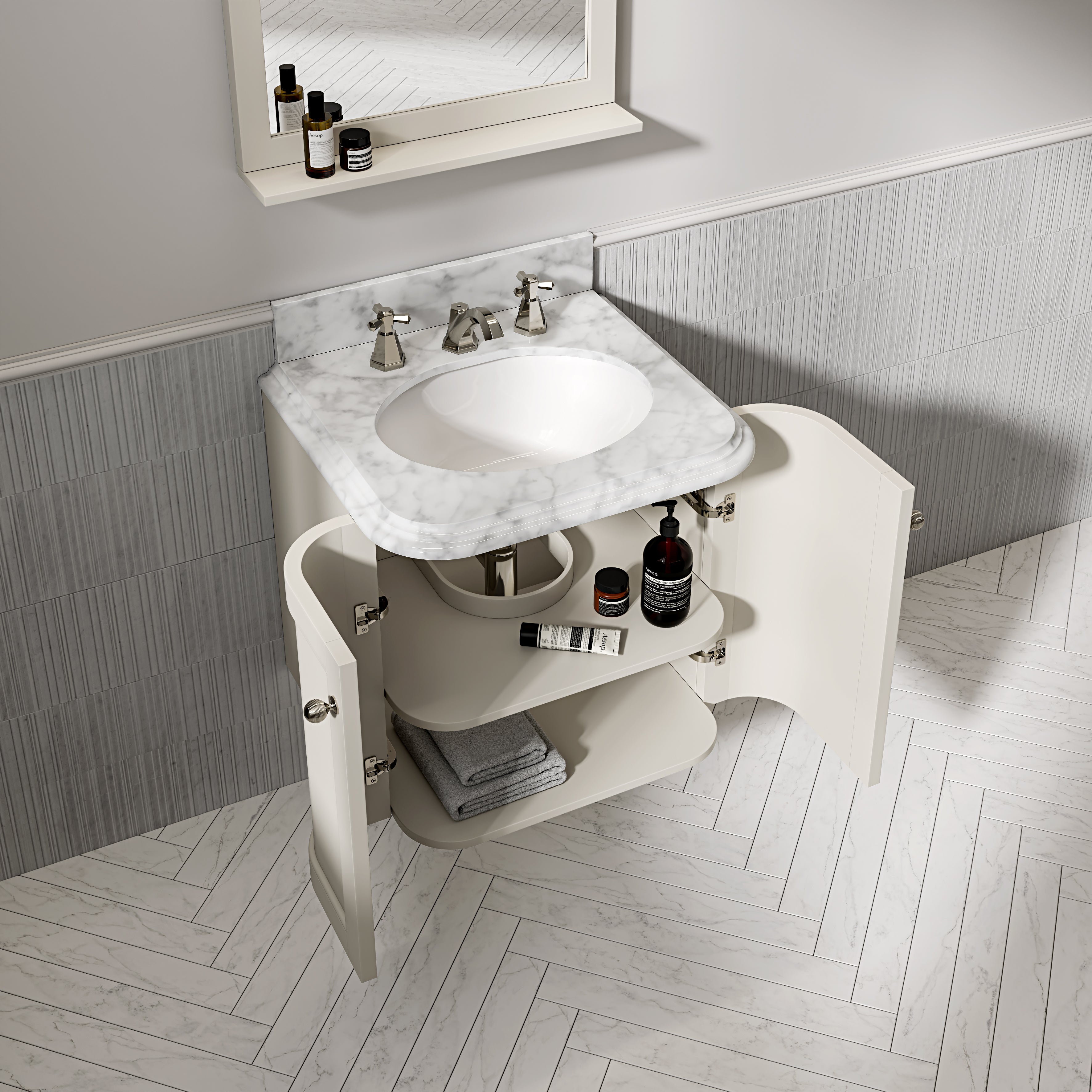Charlbury Carrara Marble Wall Mounted Vanity Unit (Matte Stone) 600mm