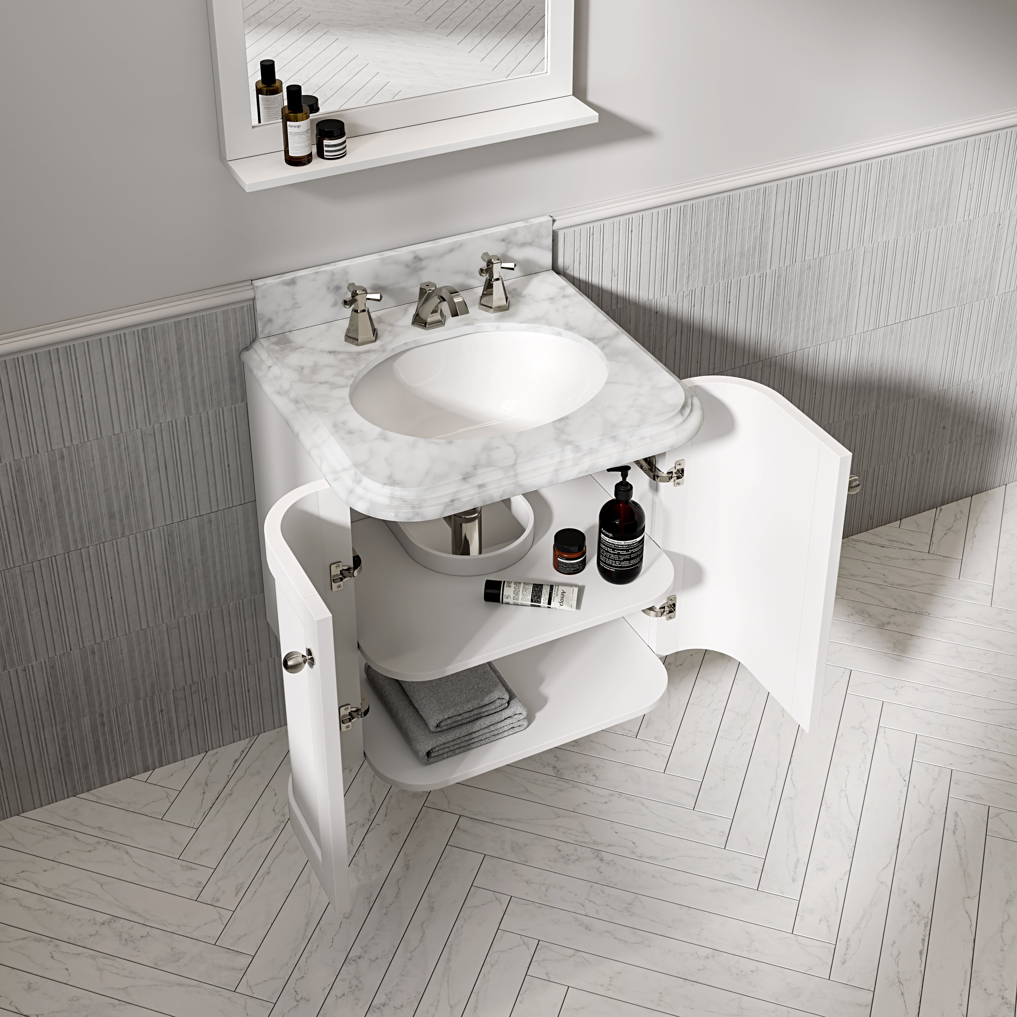 Charlbury Carrara Marble Wall Mounted Vanity Unit (Matte White) 600mm
