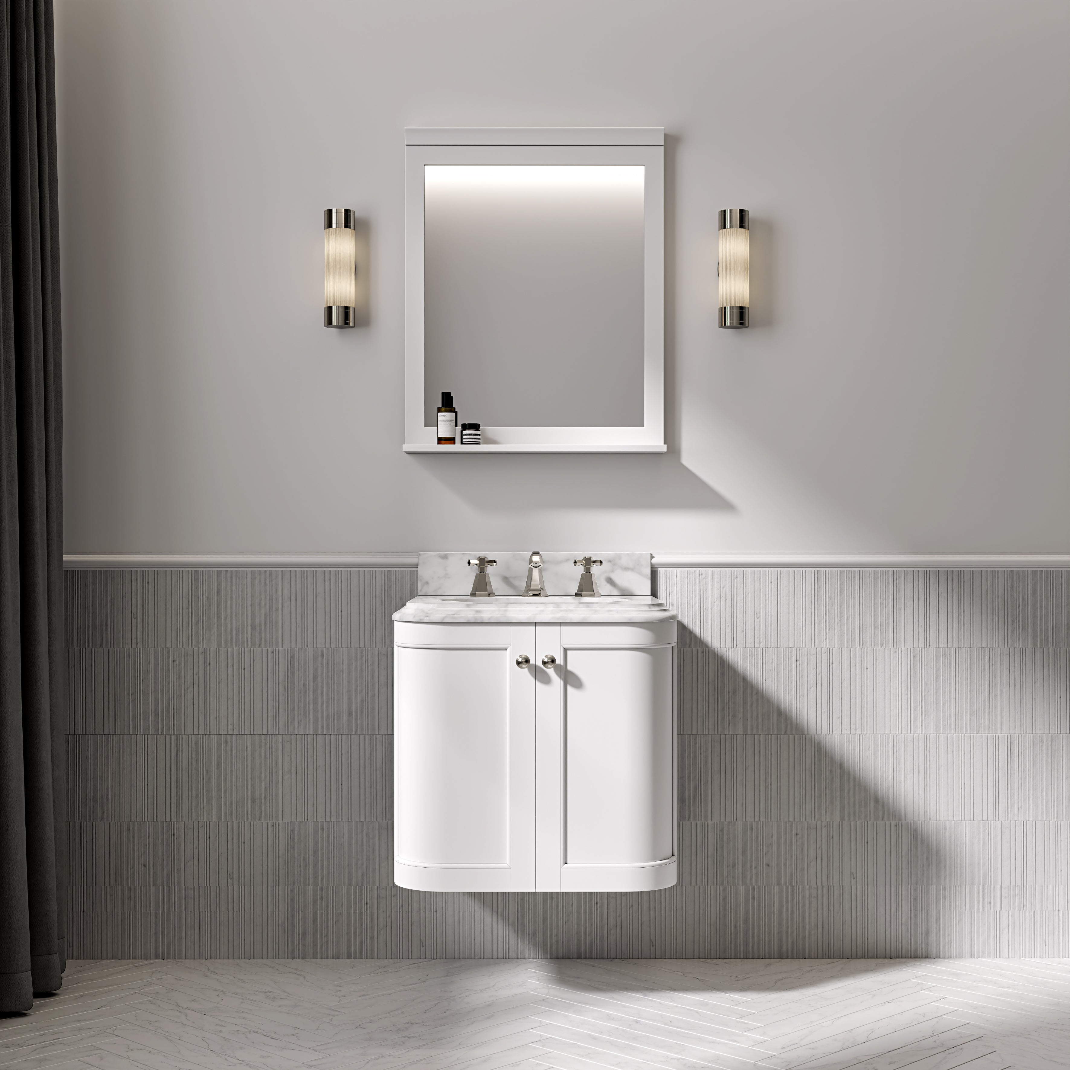 Charlbury Carrara Marble Wall Mounted Vanity Unit (Matte White) 600mm