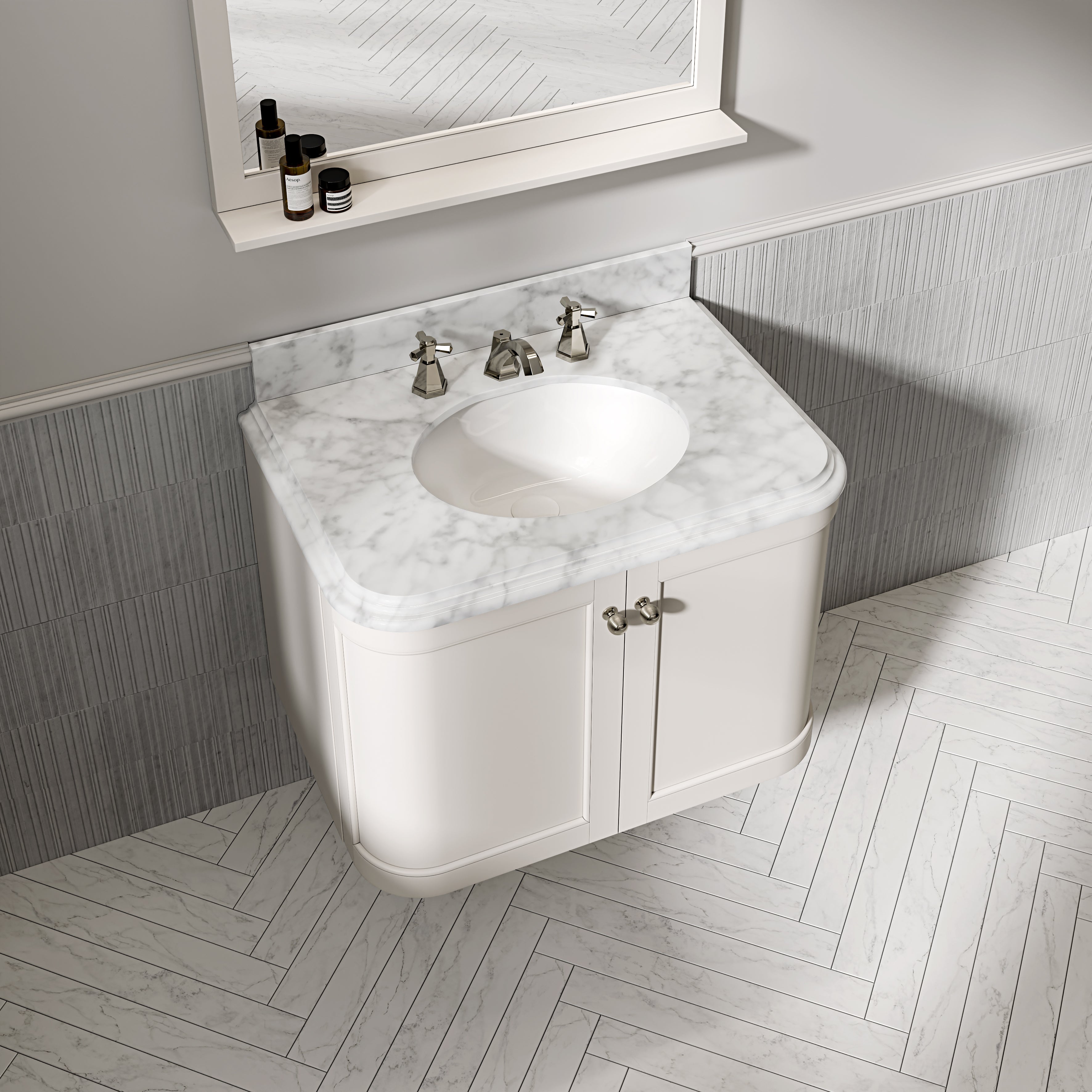 Charlbury Carrara Marble Wall Mounted Vanity Unit (Matte Cream) 800mm