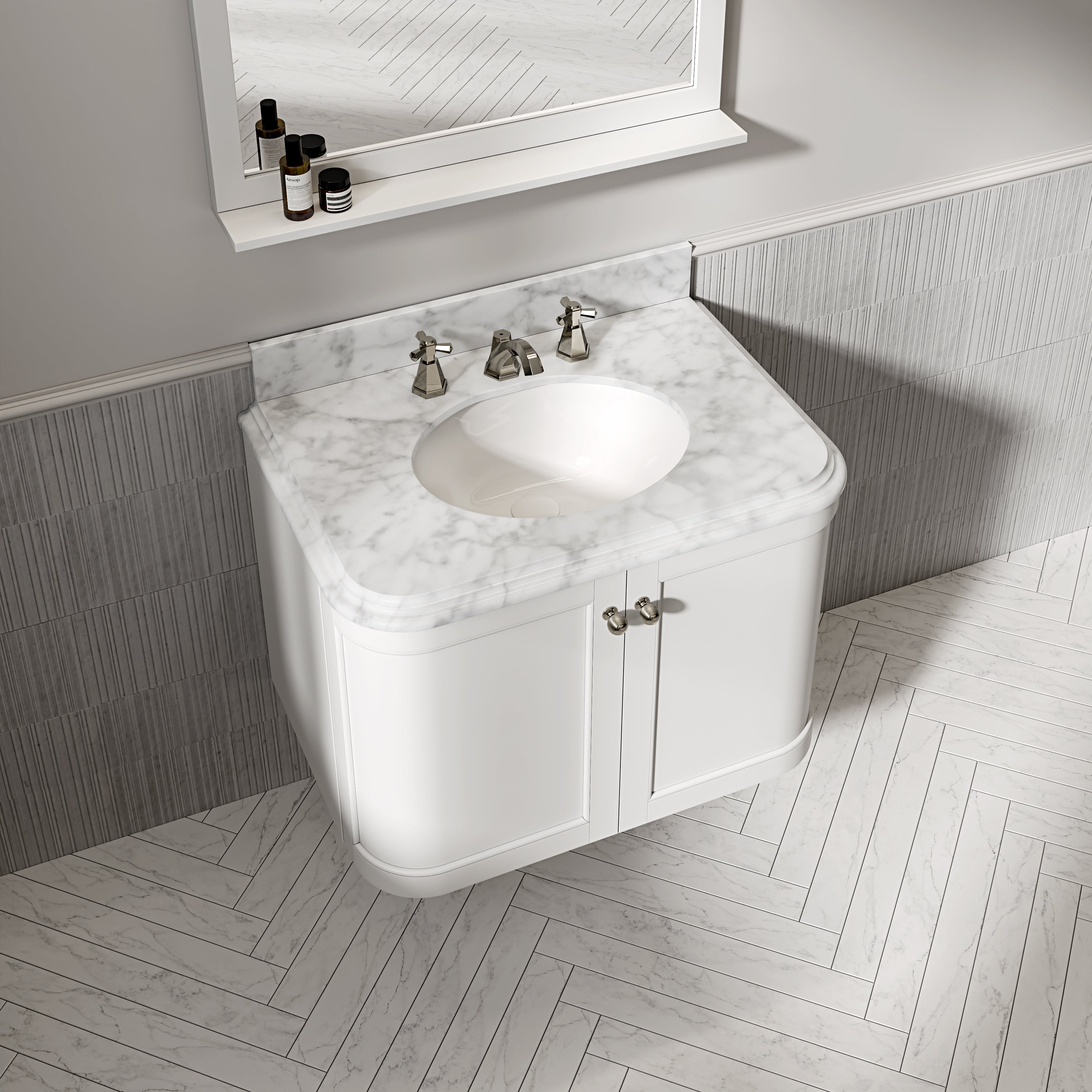 Charlbury Carrara Marble Wall Mounted Vanity Unit (Matte White) 800mm