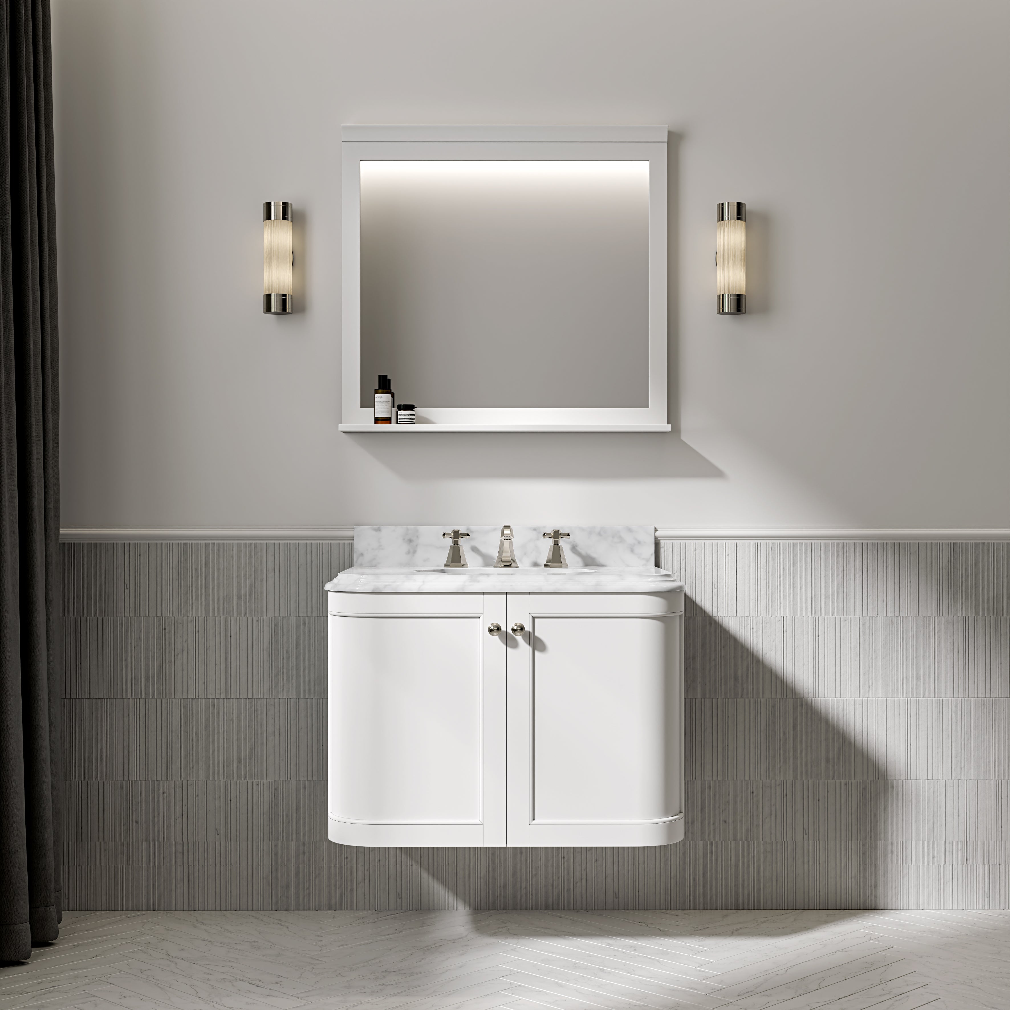 Charlbury Carrara Marble Wall Mounted Vanity Unit (Matte White) 800mm