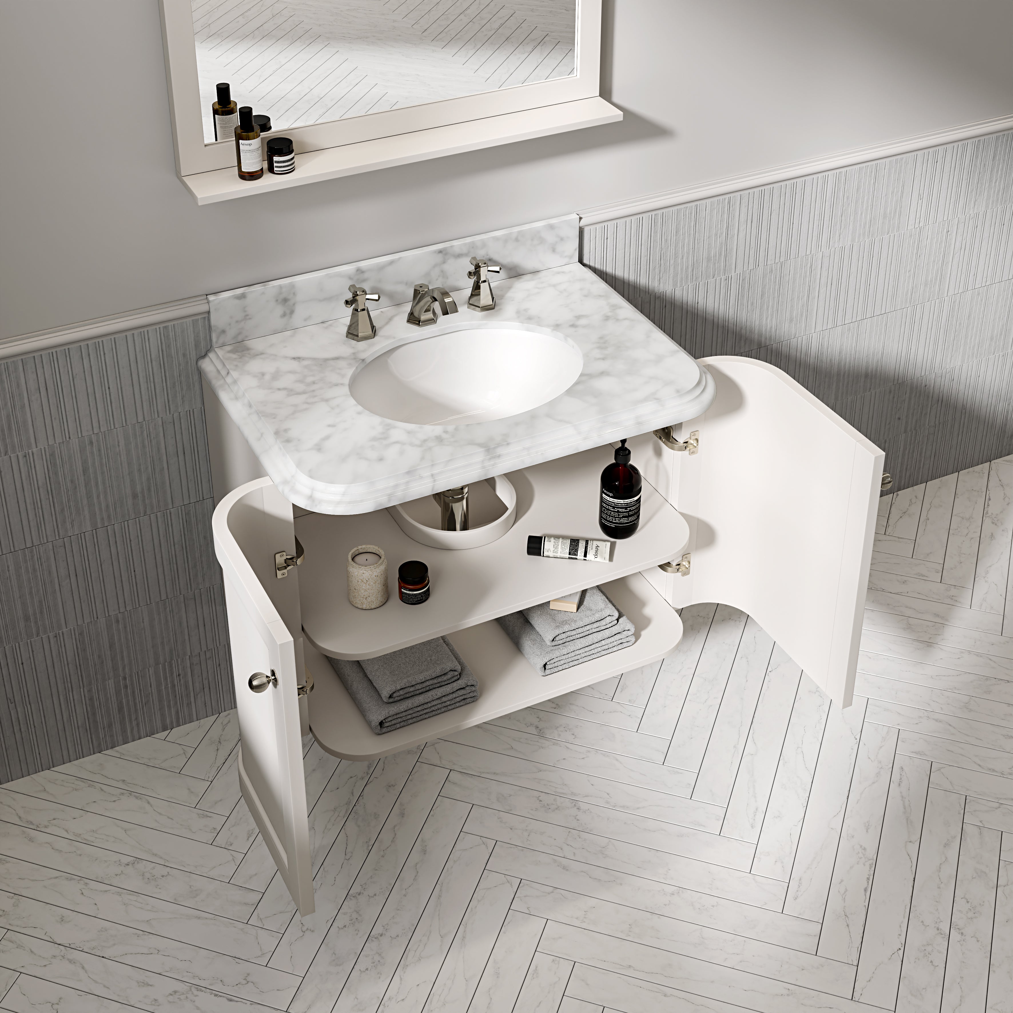 Charlbury Carrara Marble Wall Mounted Vanity Unit (Matte Cream) 800mm