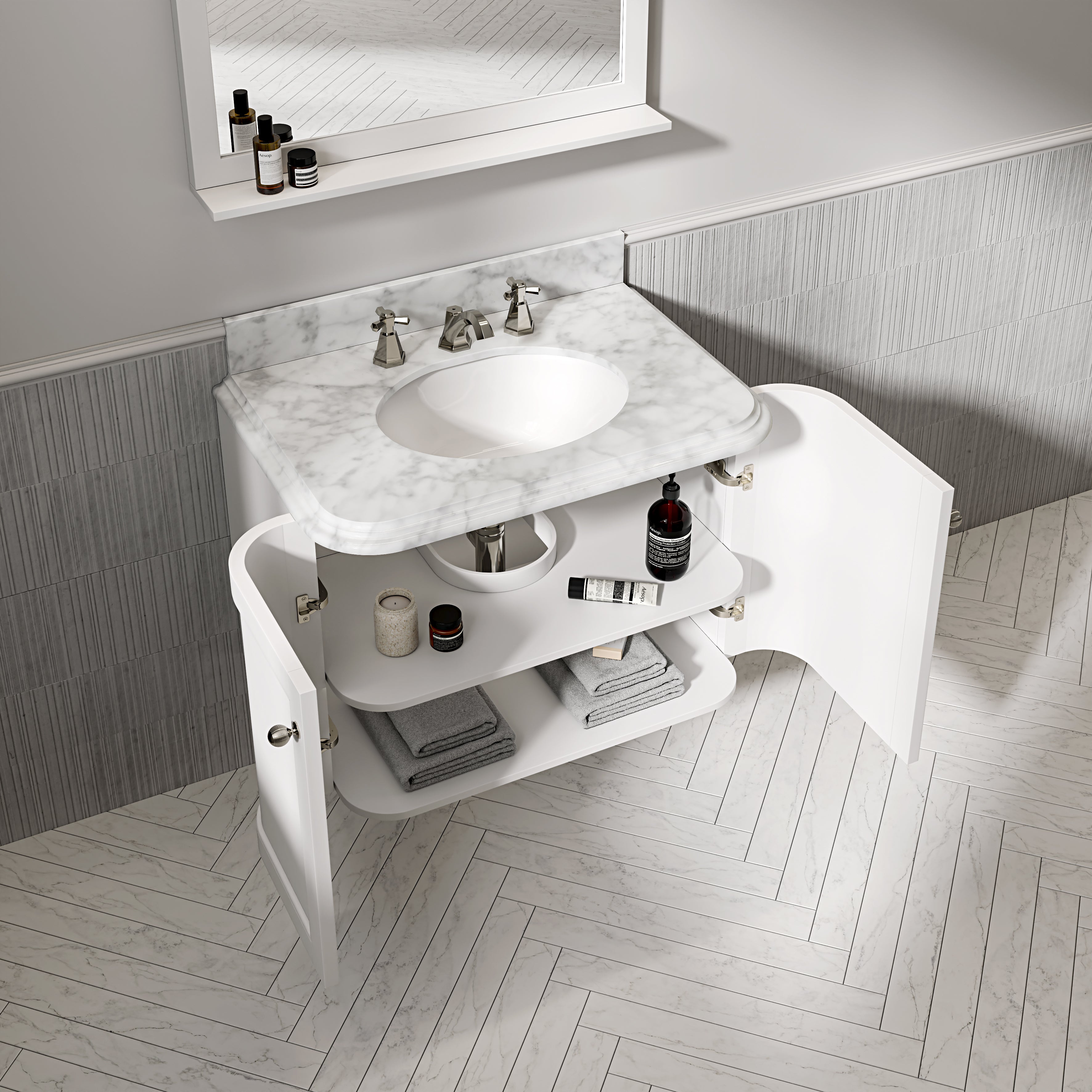 Charlbury Carrara Marble Wall Mounted Vanity Unit (Matte White) 800mm