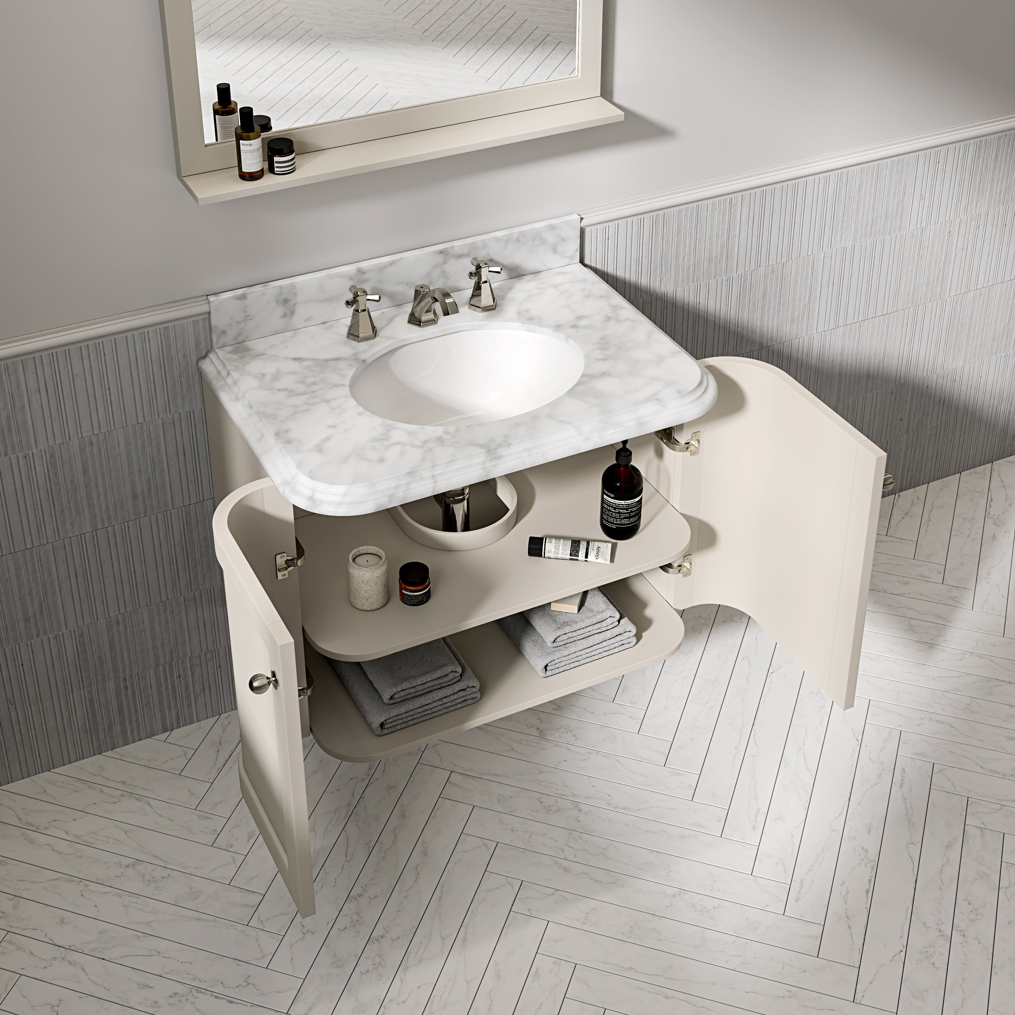 Charlbury Carrara Marble Wall Mounted Vanity Unit (Matte Stone) 800mm