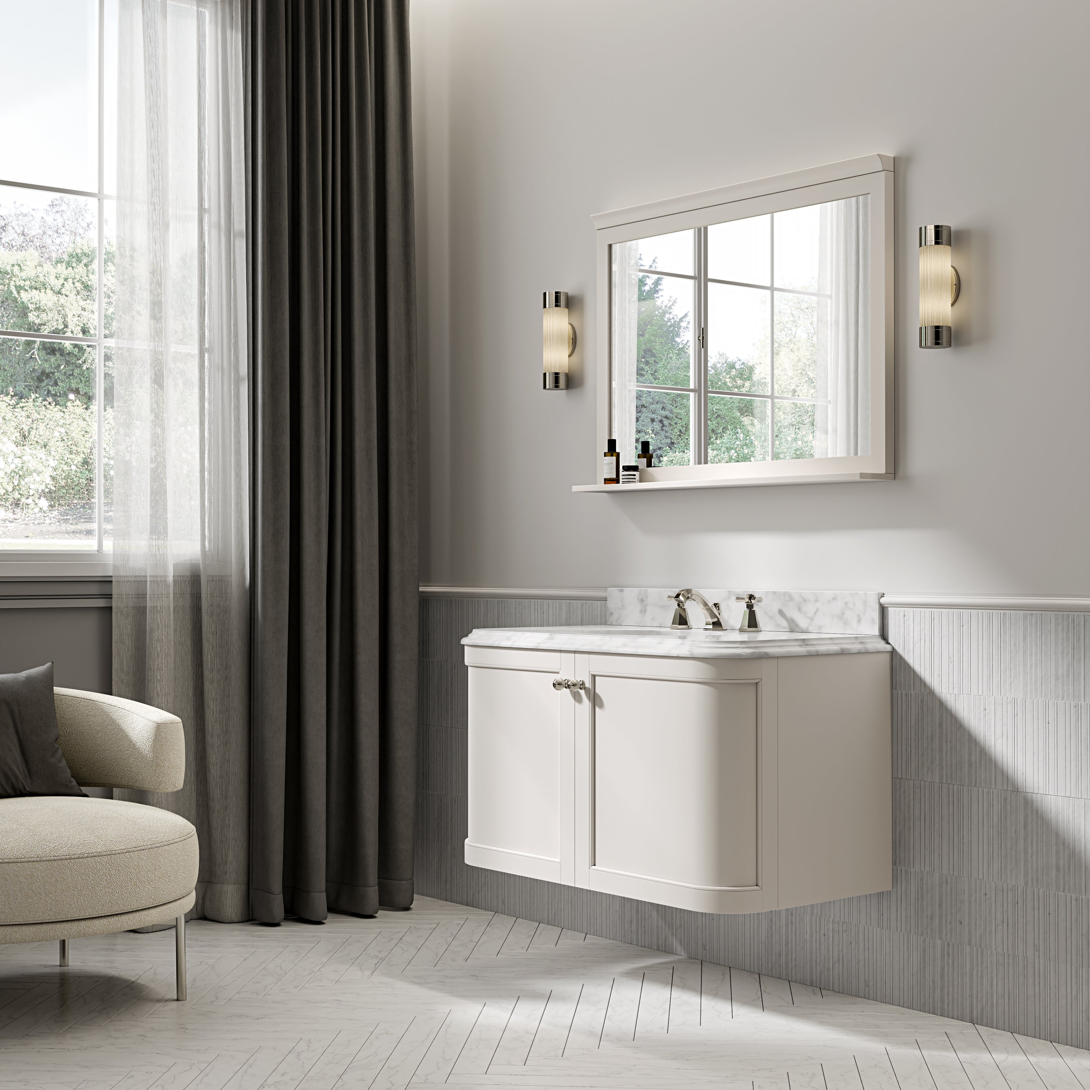Charlbury Carrara Marble Wall Mounted Vanity Unit (Matte Cream) 1000mm