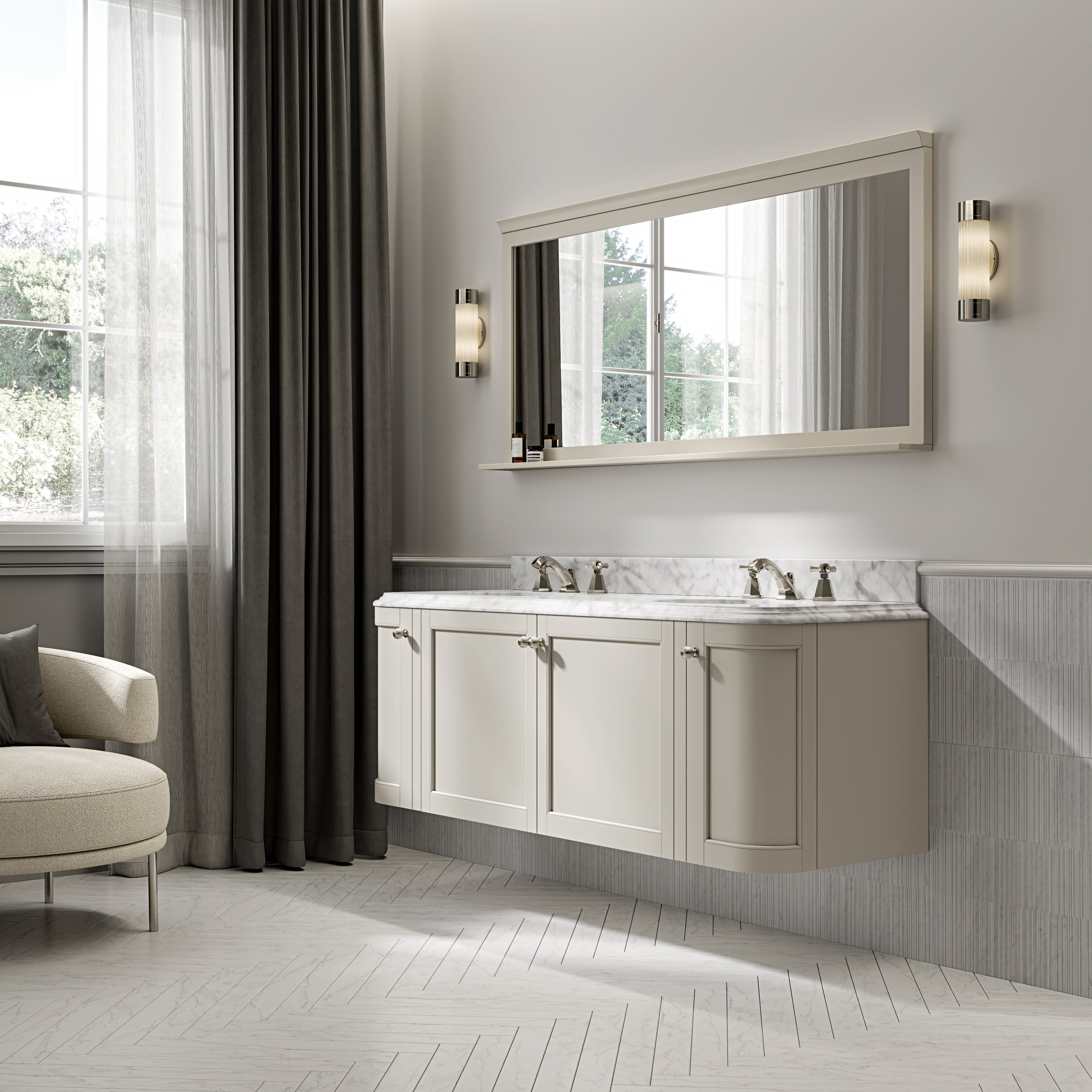Charlbury Carrara Marble Wall Mounted Vanity Unit (Matte Stone) 1600mm