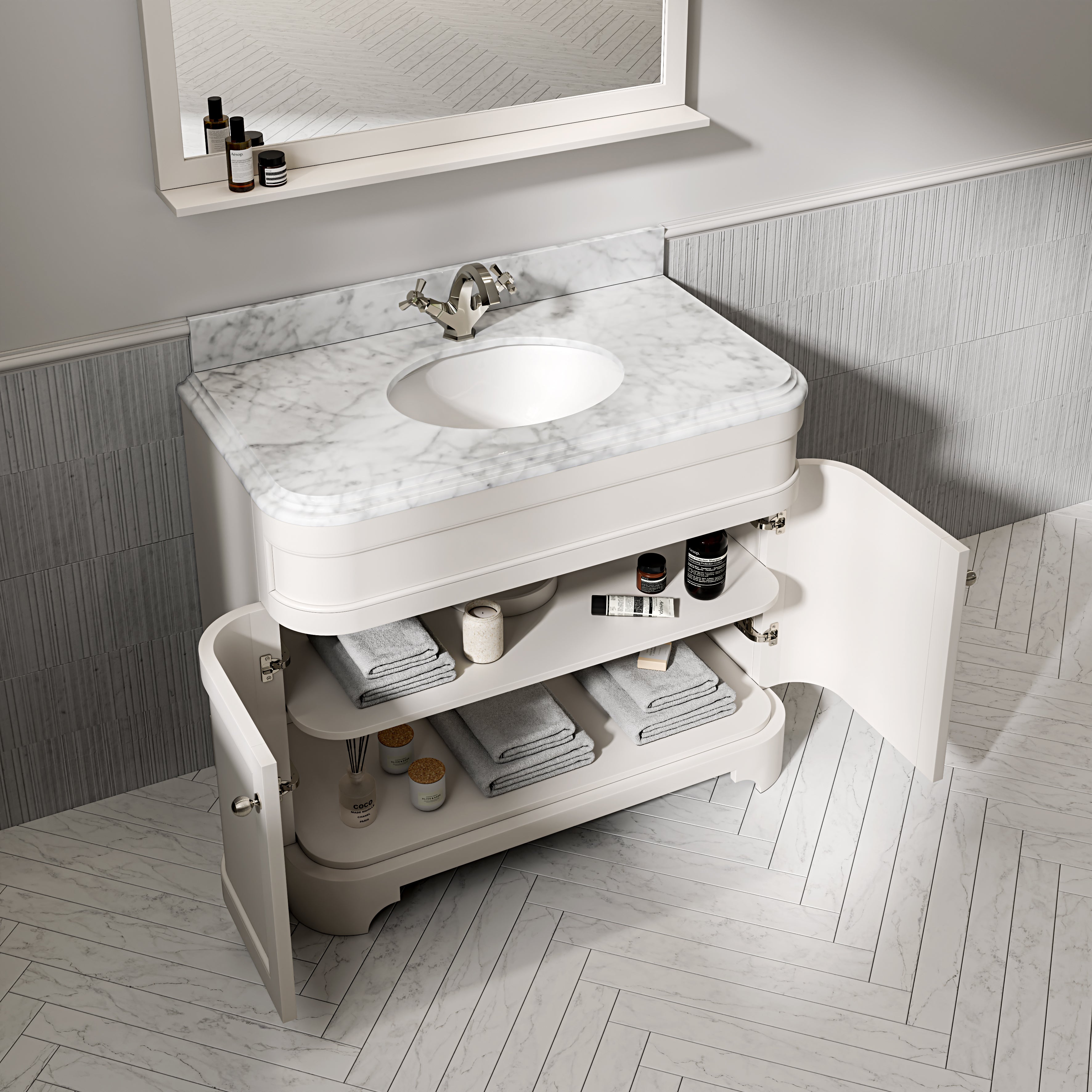 Cobham Carrara Marble Floorstanding Vanity Unit (Matte Cream) 1000mm