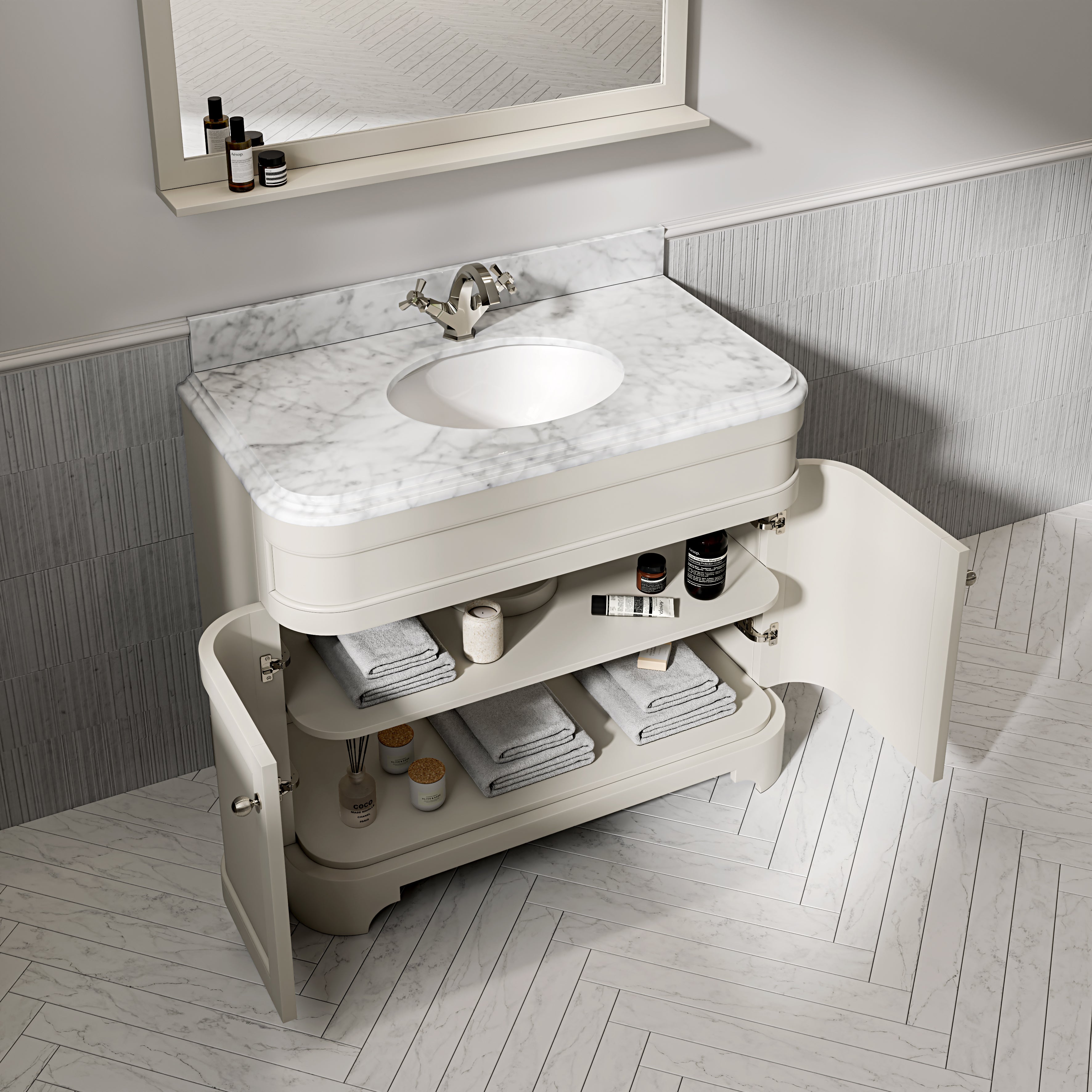 Cobham Carrara Marble Floorstanding Vanity Unit (Matte Stone) 1000mm