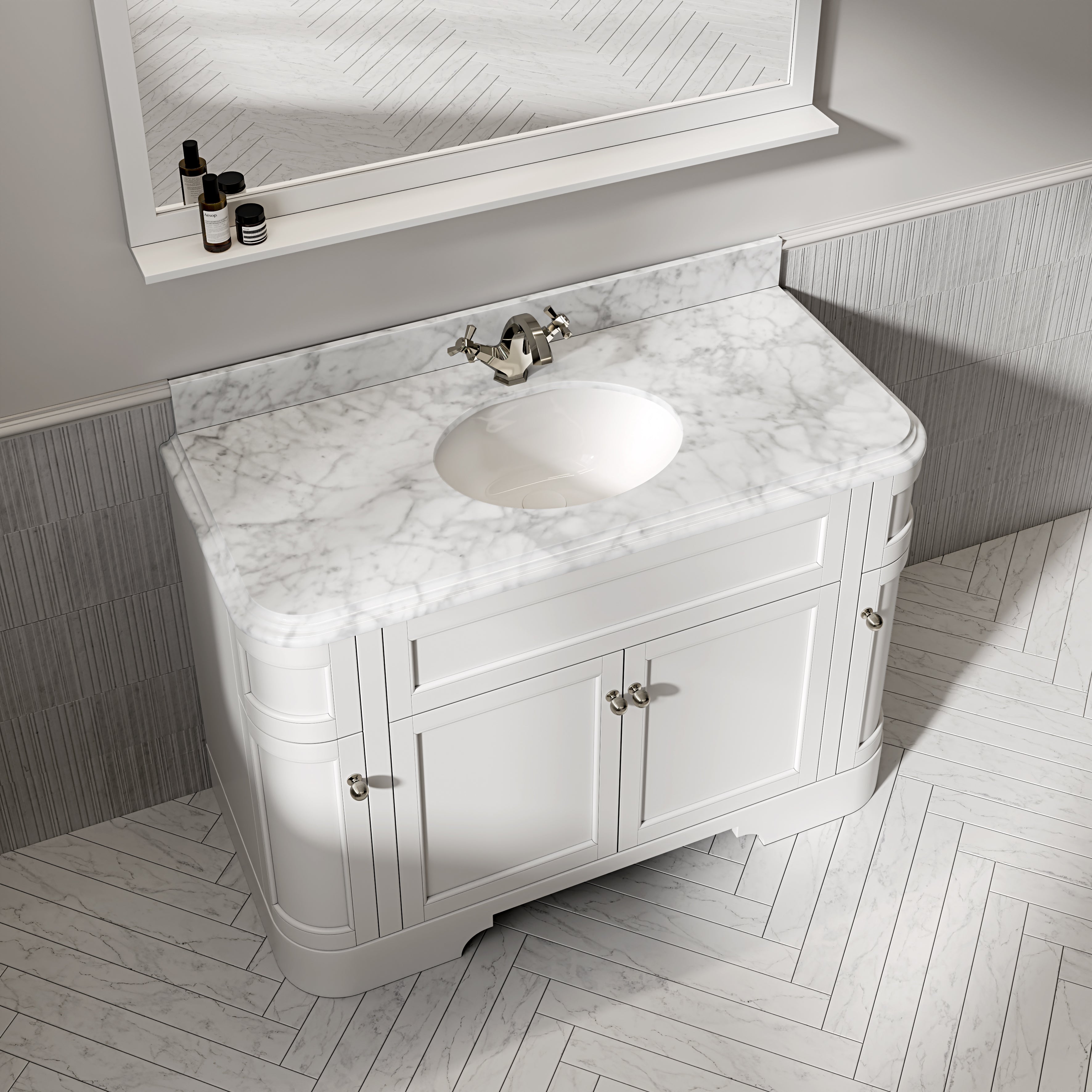 Cobham Carrara Marble Floorstanding Vanity Unit (Matte White) 1200mm
