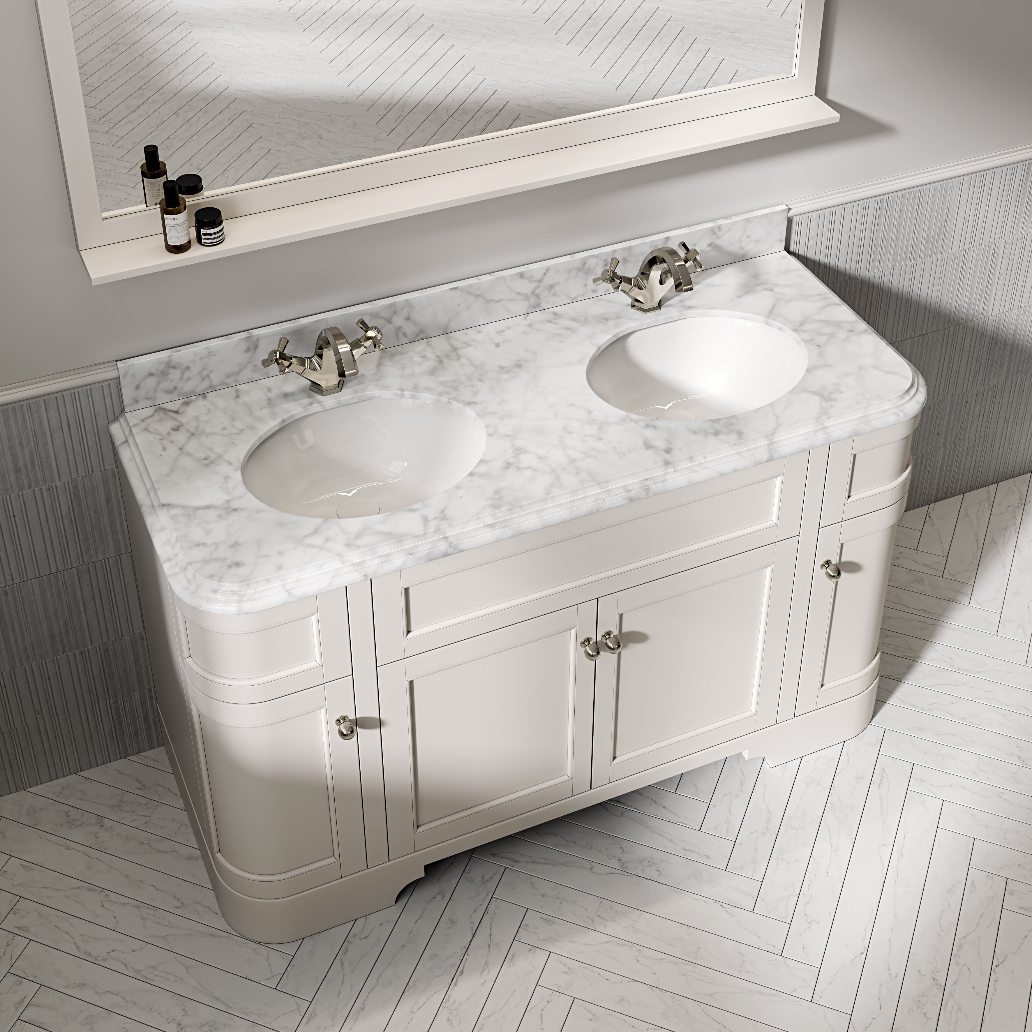 Cobham Carrara Marble Floorstanding Vanity Unit (Matte Cream) 1400mm