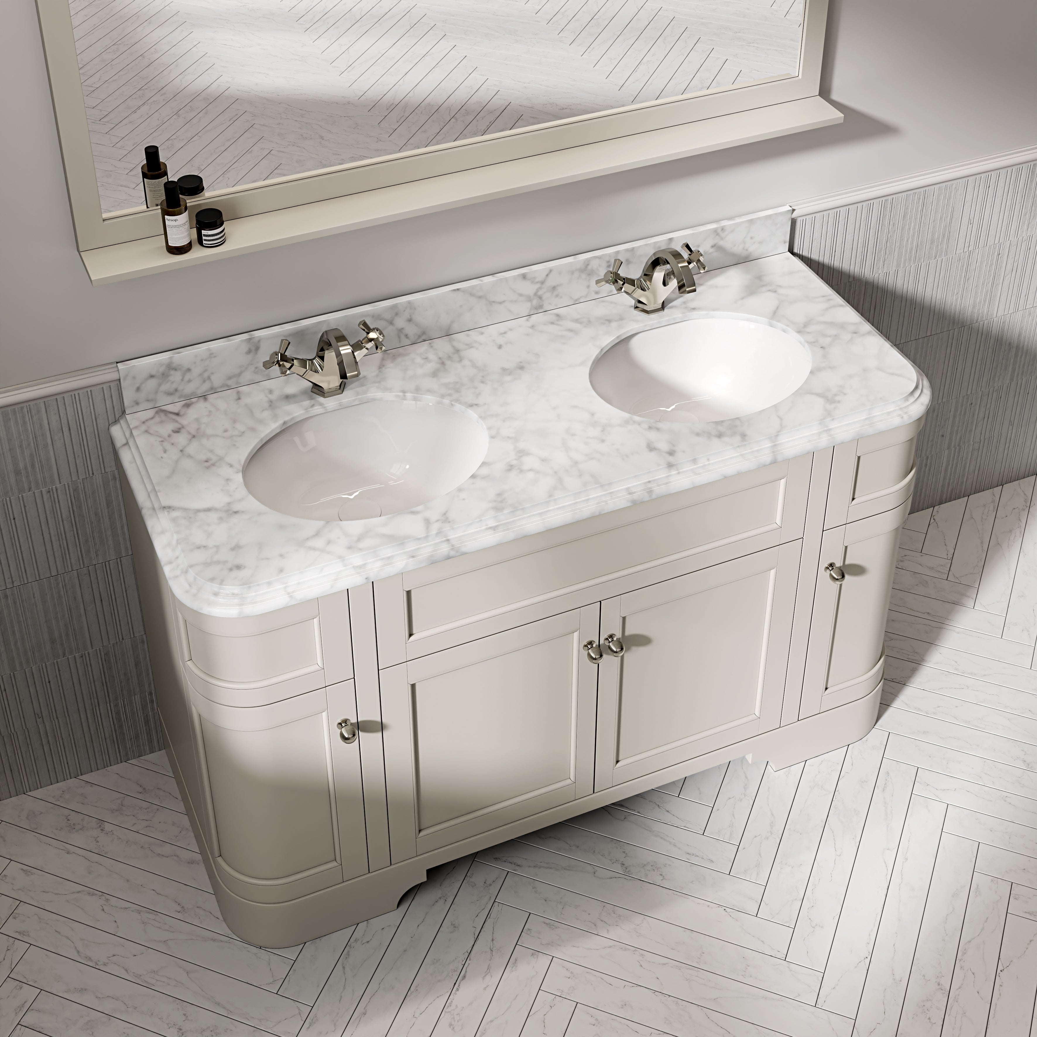 Cobham Carrara Marble Floorstanding Vanity Unit (Matte Stone) 1400mm