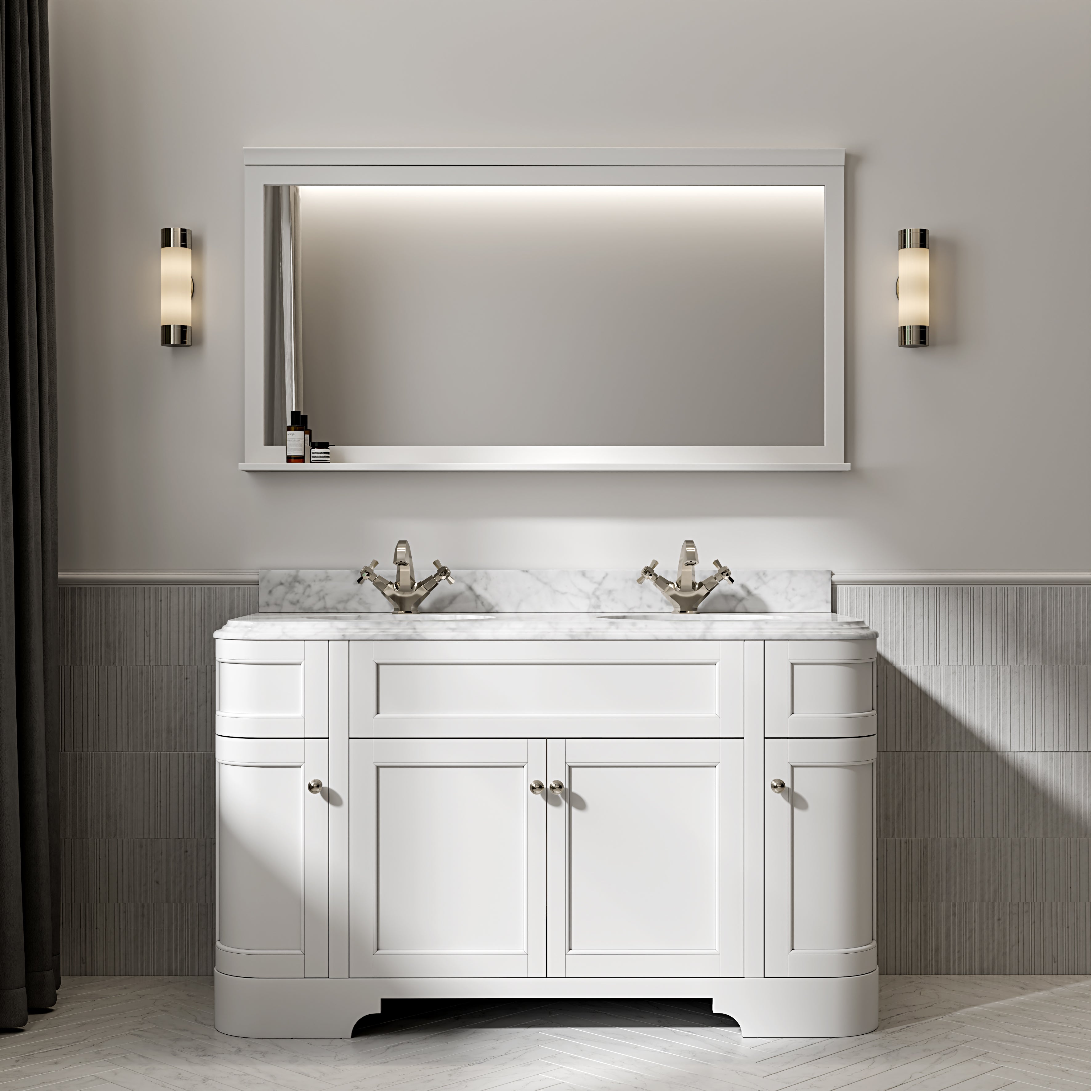 Cobham Carrara Marble Floorstanding Vanity Unit (Matte White) 1400mm