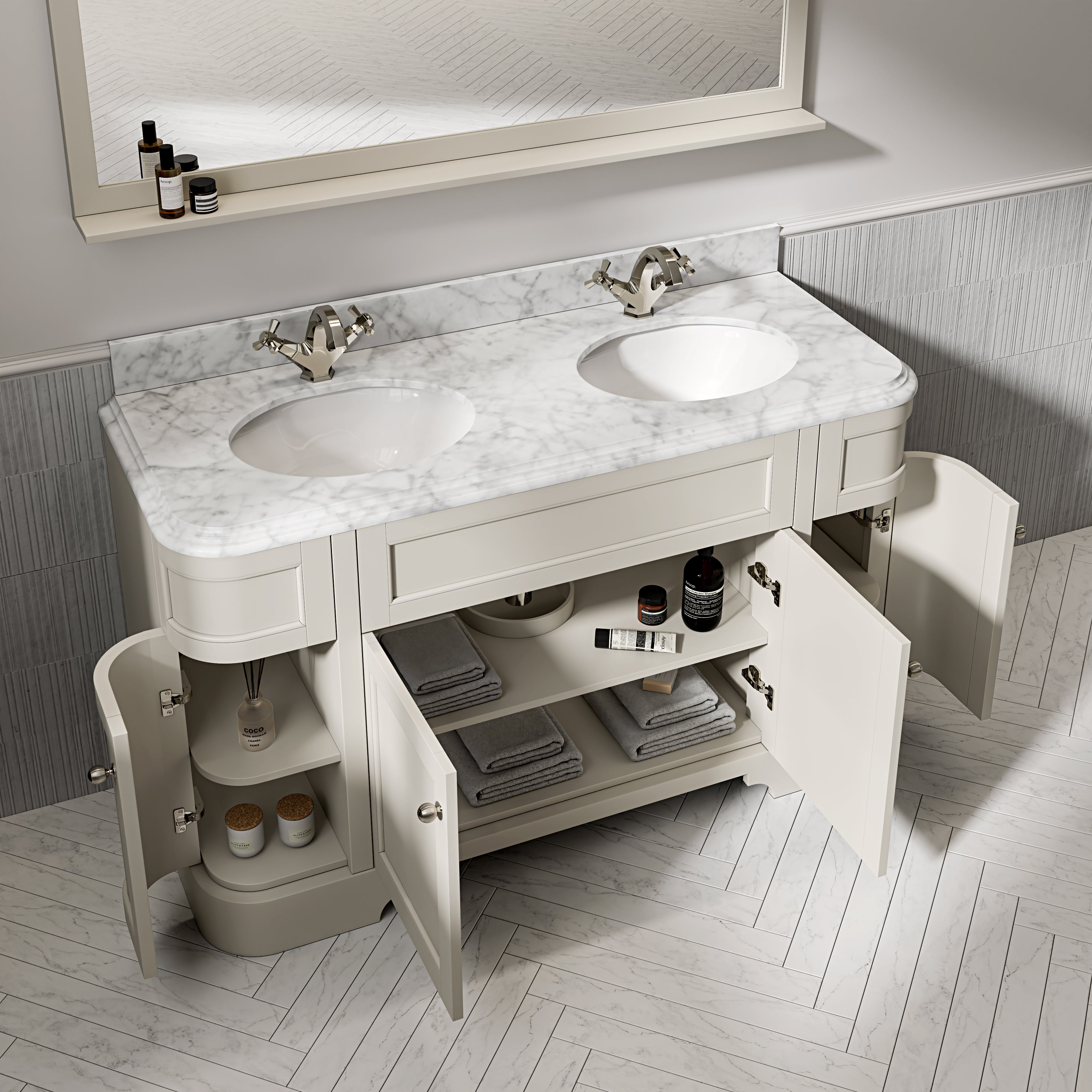 Cobham Carrara Marble Floorstanding Vanity Unit (Matte Stone) 1400mm