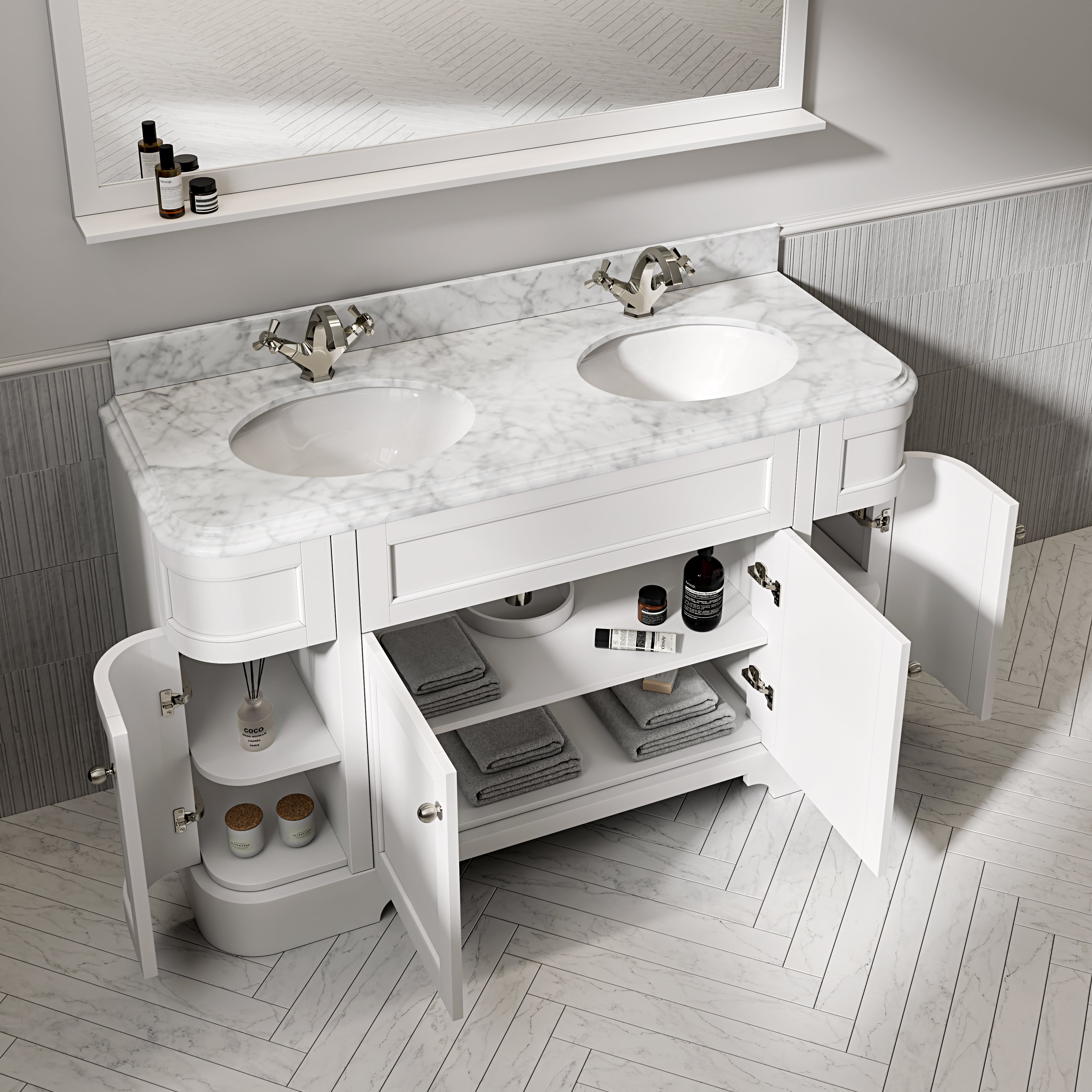 Cobham Carrara Marble Floorstanding Vanity Unit (Matte White) 1400mm