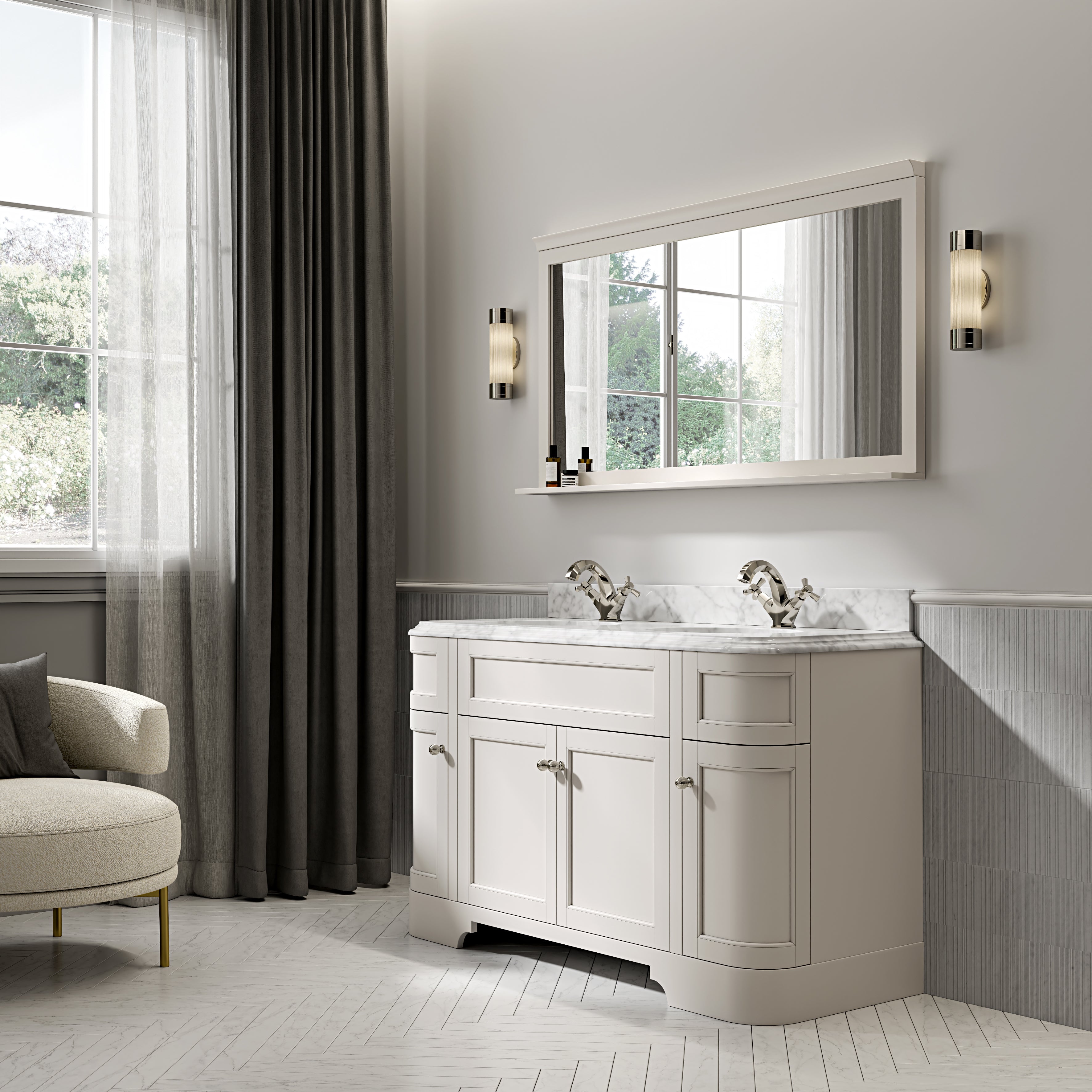 Cobham Carrara Marble Floorstanding Vanity Unit (Matte Cream) 1400mm