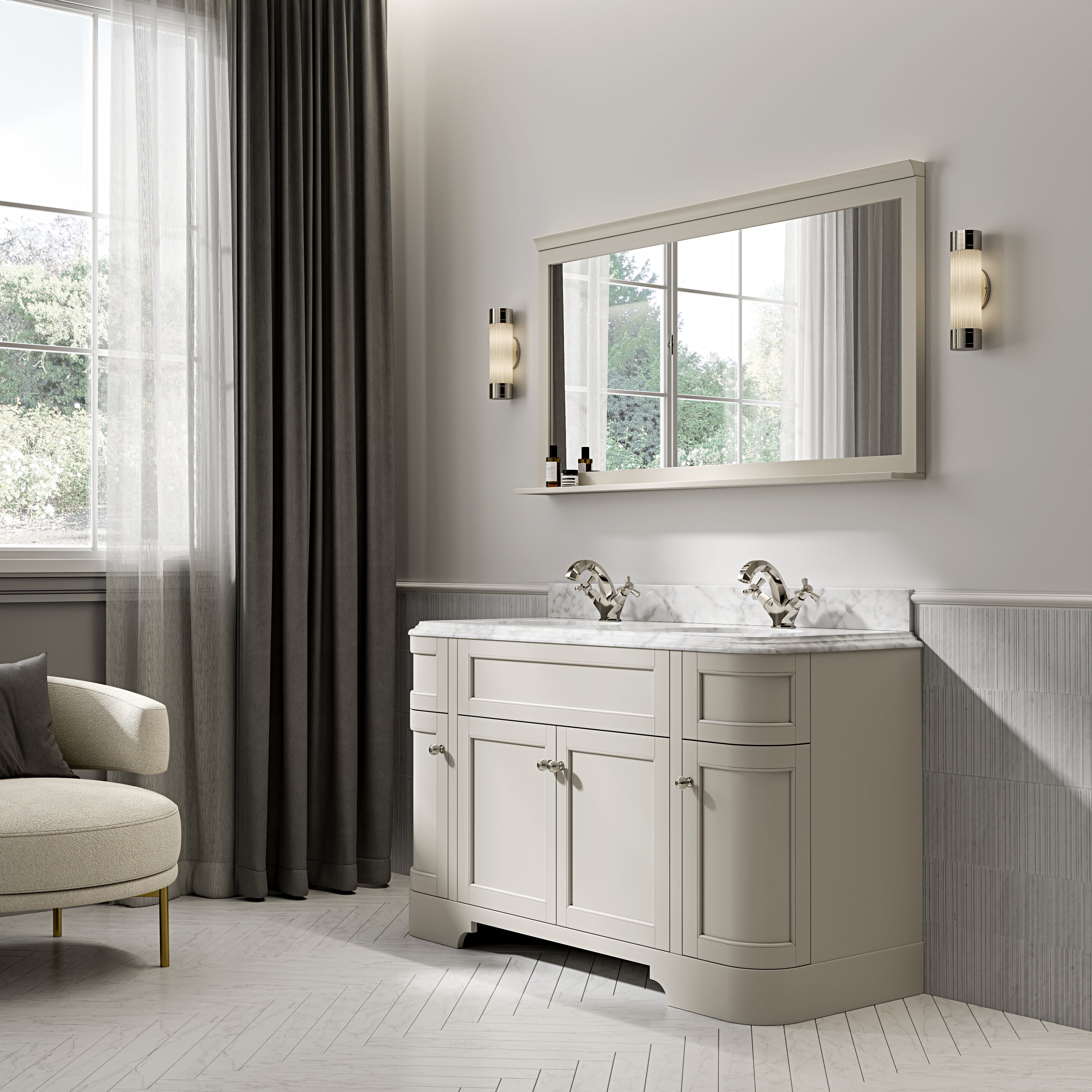 Cobham Carrara Marble Floorstanding Vanity Unit (Matte Stone) 1400mm