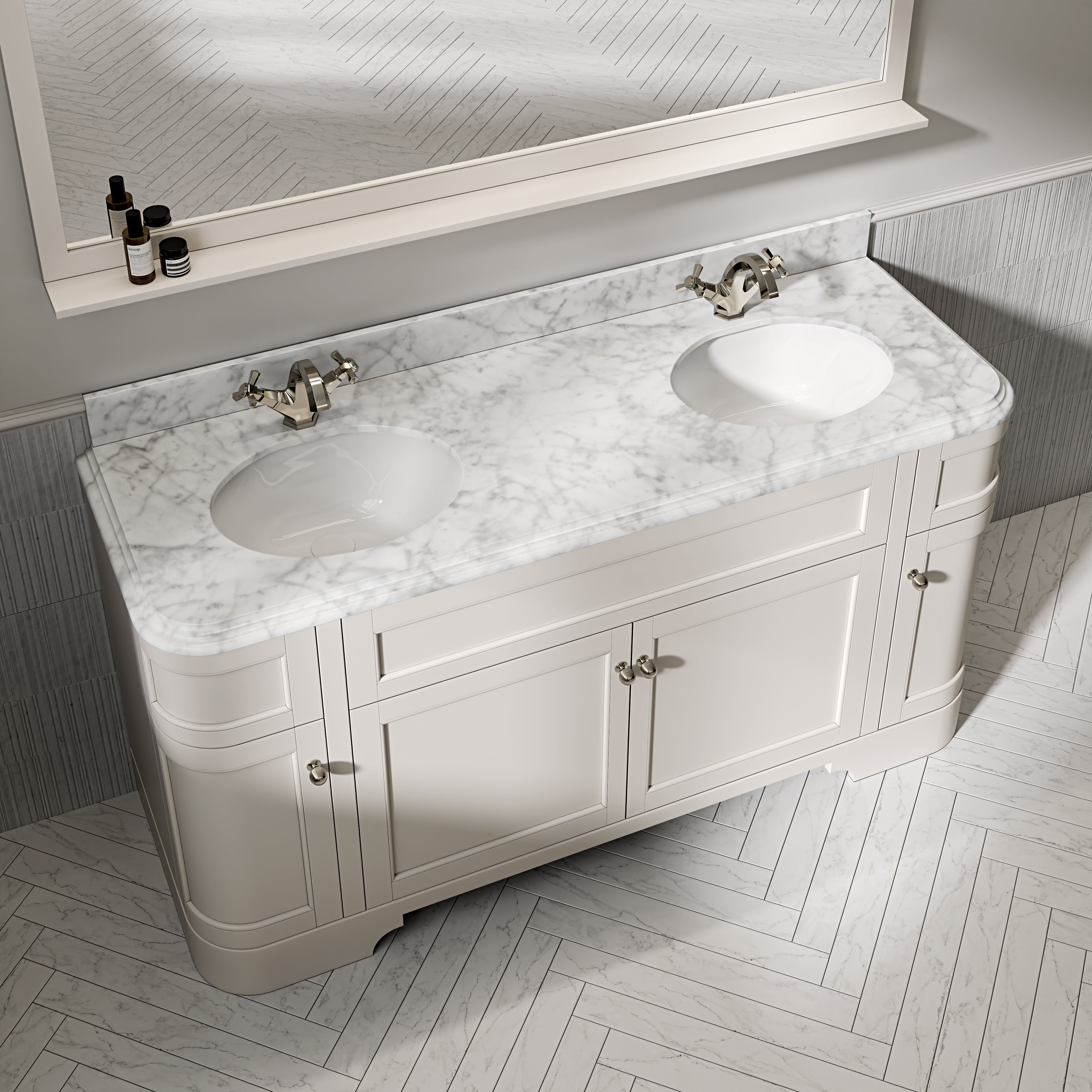Cobham Carrara Marble Floorstanding Vanity Unit (Matte Cream) 1600mm