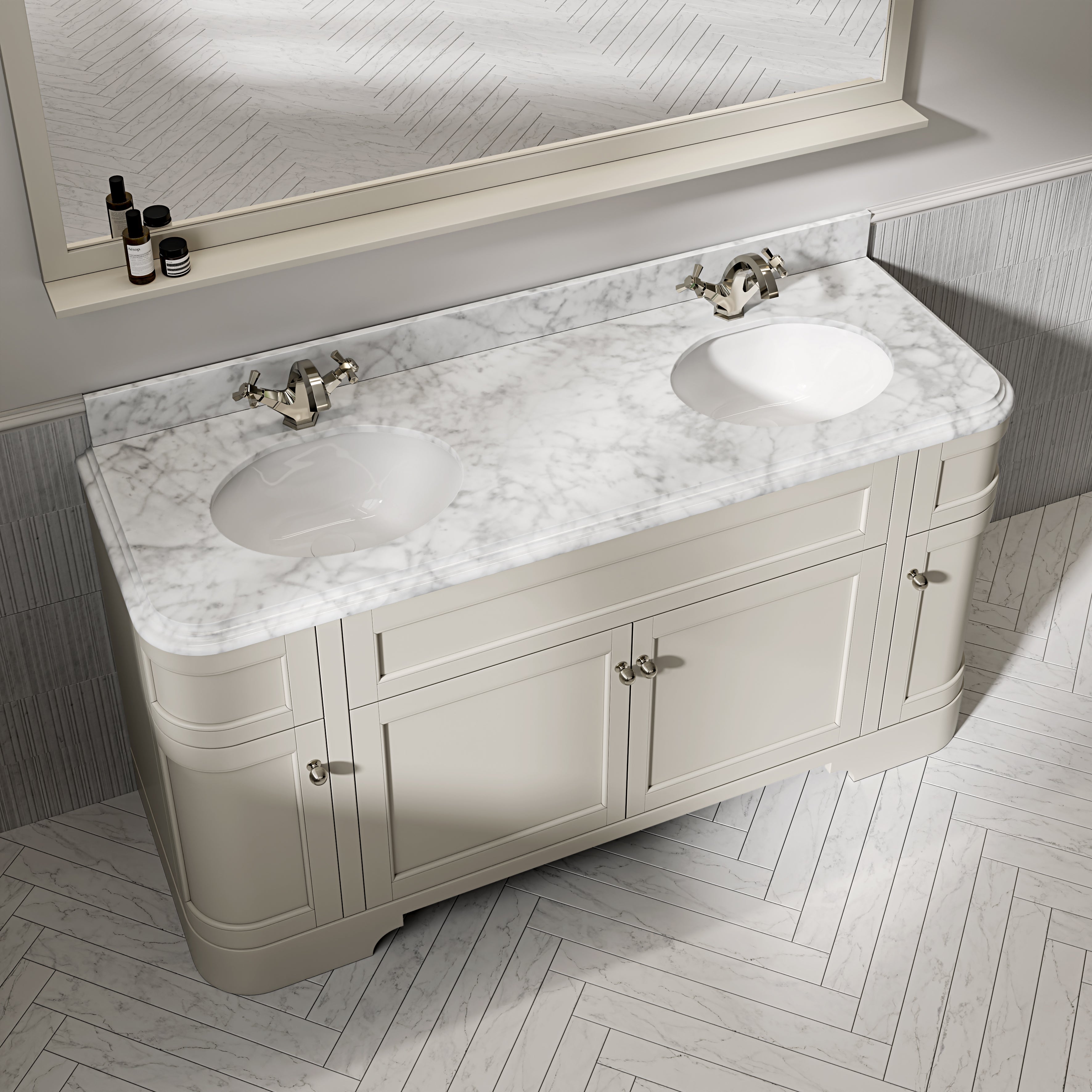 Cobham Carrara Marble Floorstanding Vanity Unit (Matte Stone) 1600mm