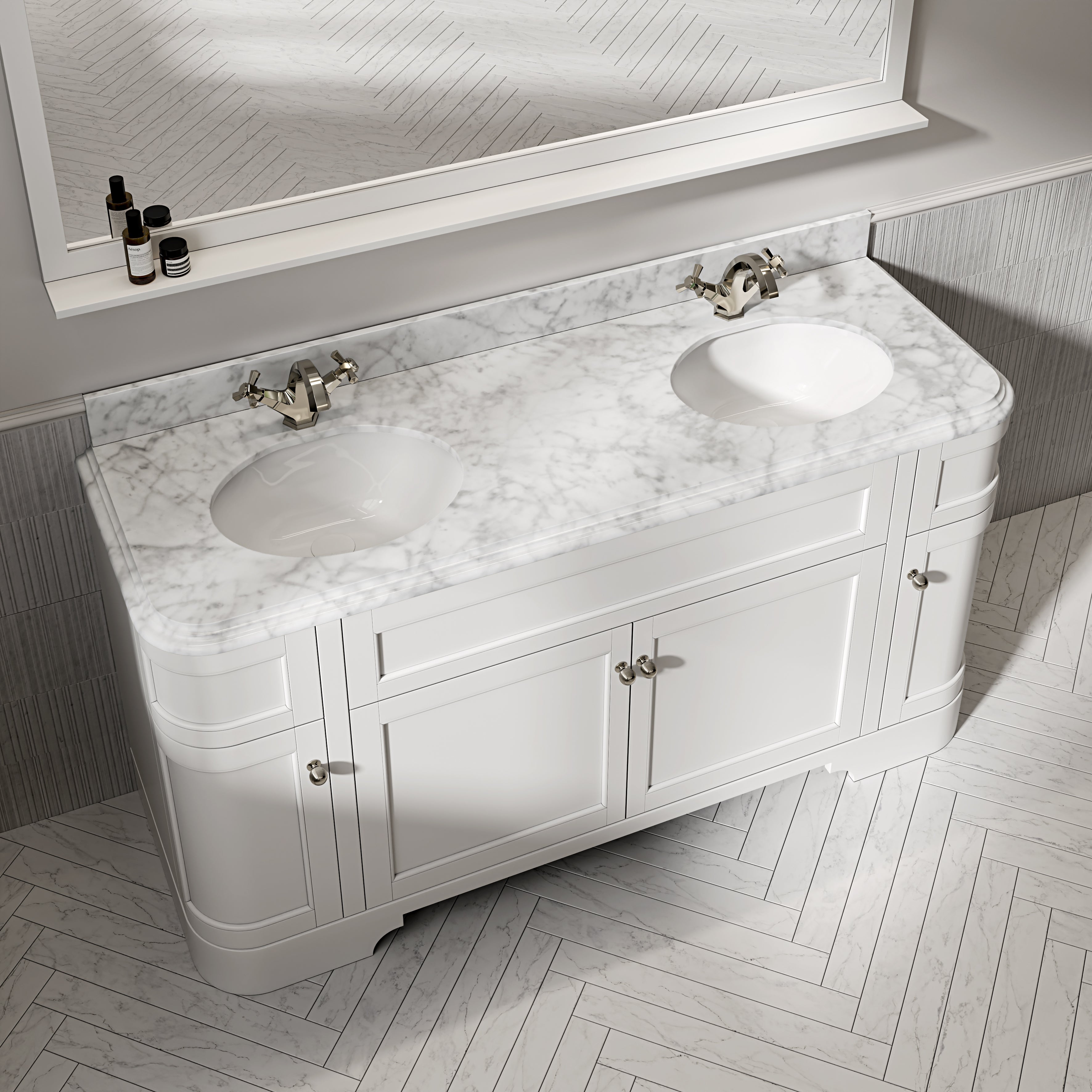 Cobham Carrara Marble Floorstanding Vanity Unit (Matte White) 1600mm