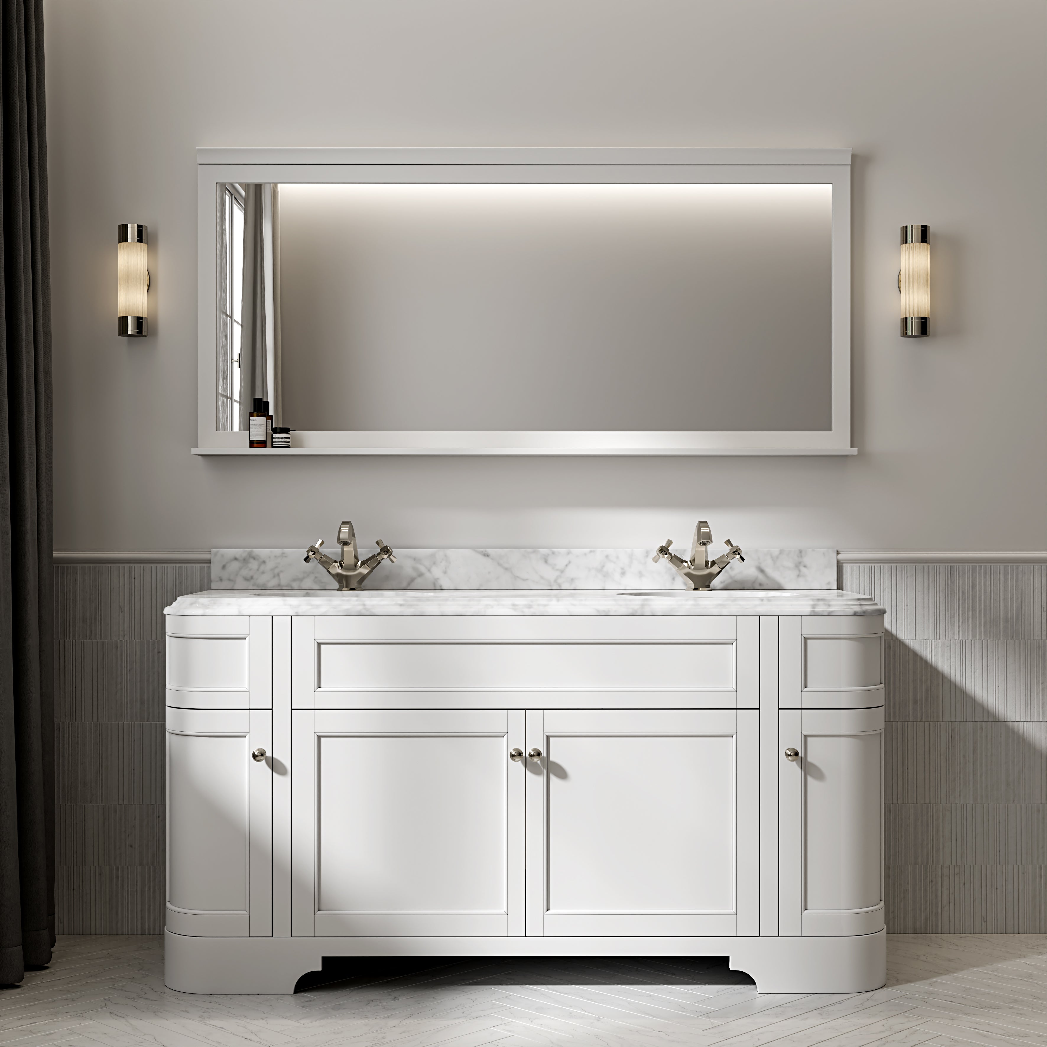Cobham Carrara Marble Floorstanding Vanity Unit (Matte White) 1600mm