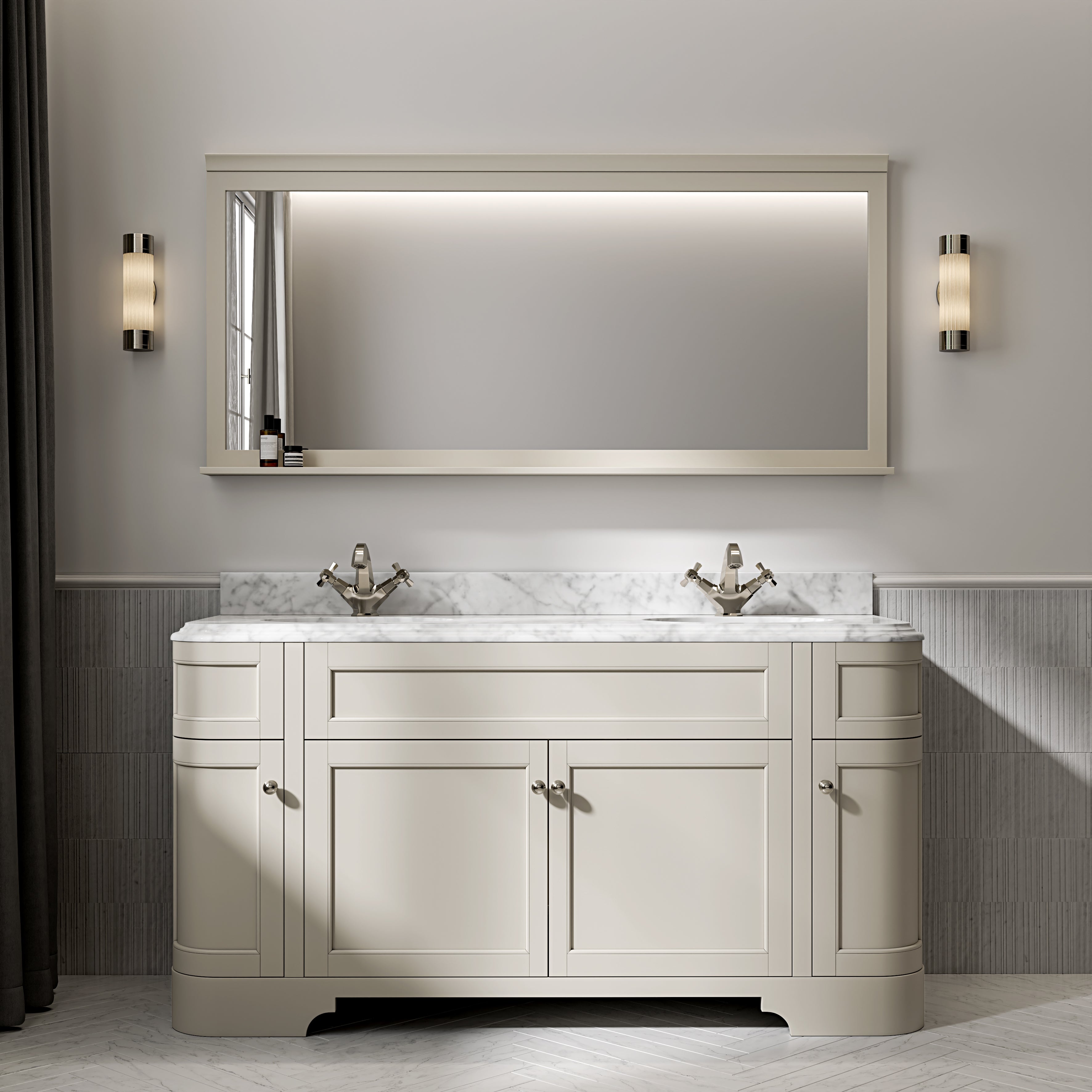 Cobham Carrara Marble Floorstanding Vanity Unit (Matte Stone) 1600mm