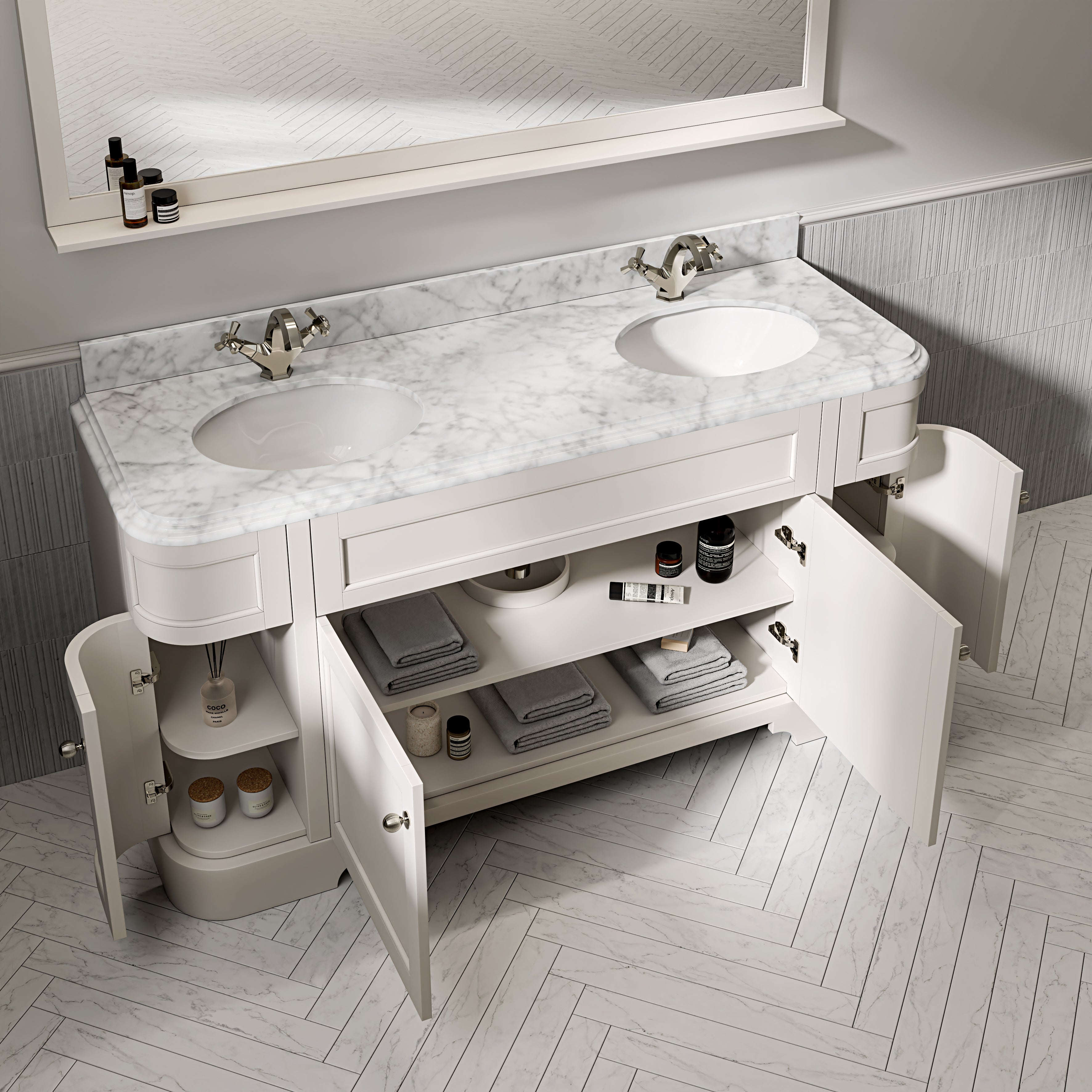 Cobham Carrara Marble Floorstanding Vanity Unit (Matte Cream) 1600mm