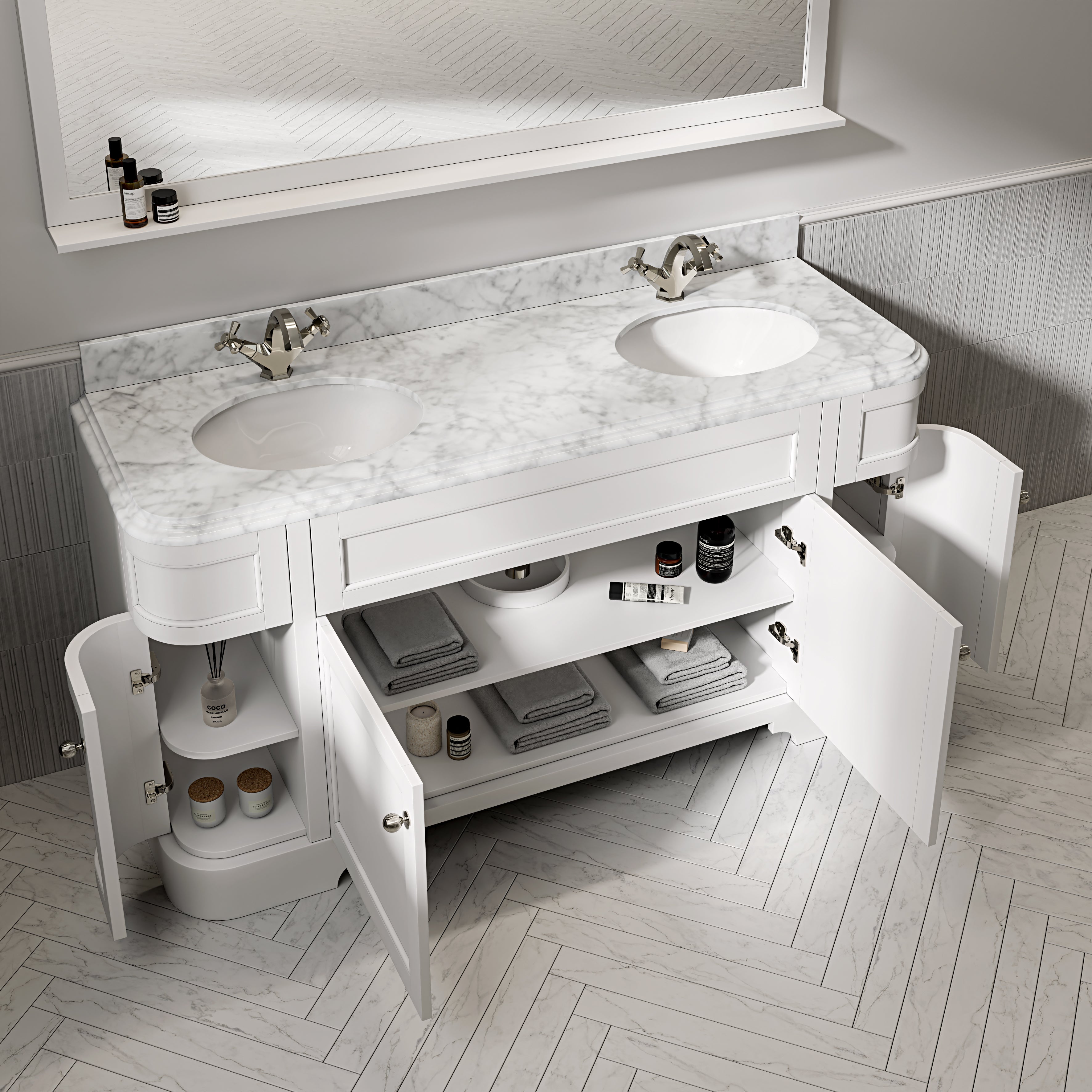 Cobham Carrara Marble Floorstanding Vanity Unit (Matte White) 1600mm