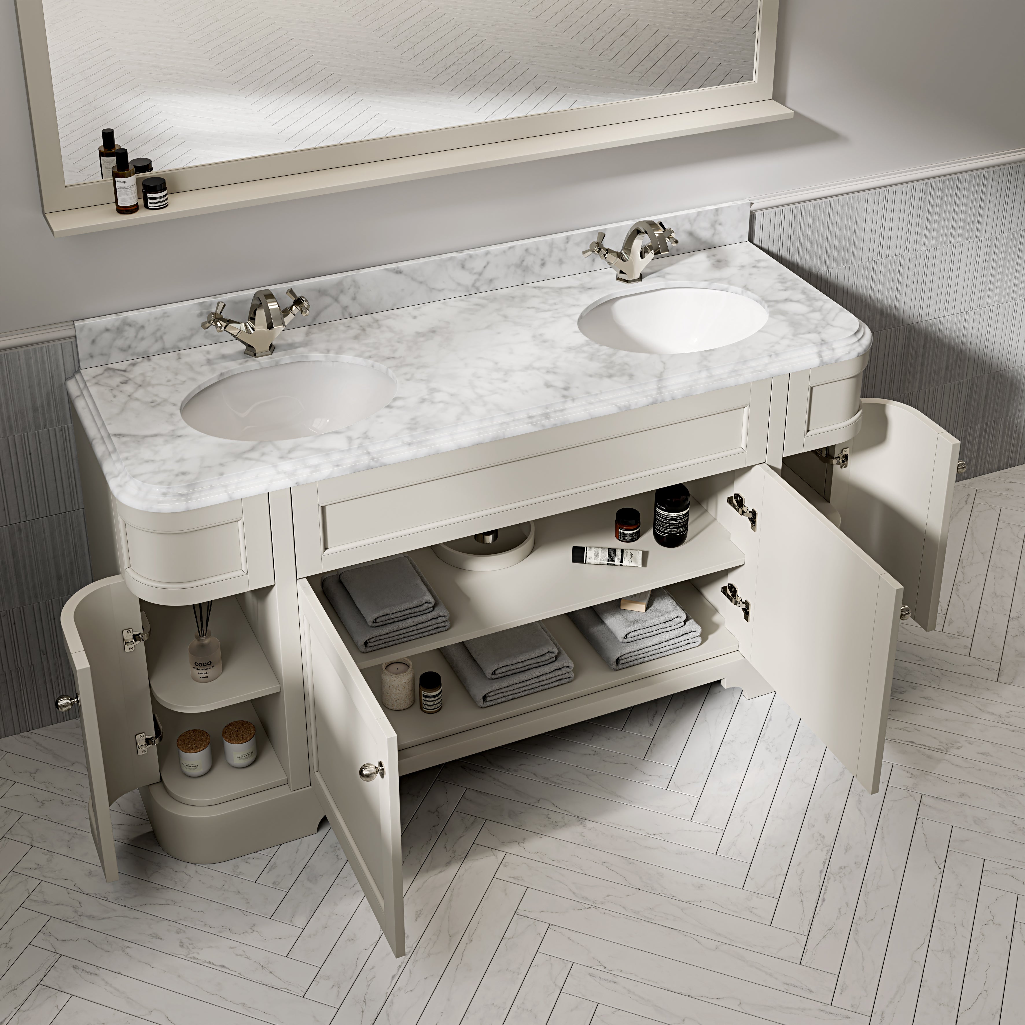 Cobham Carrara Marble Floorstanding Vanity Unit (Matte Stone) 1600mm