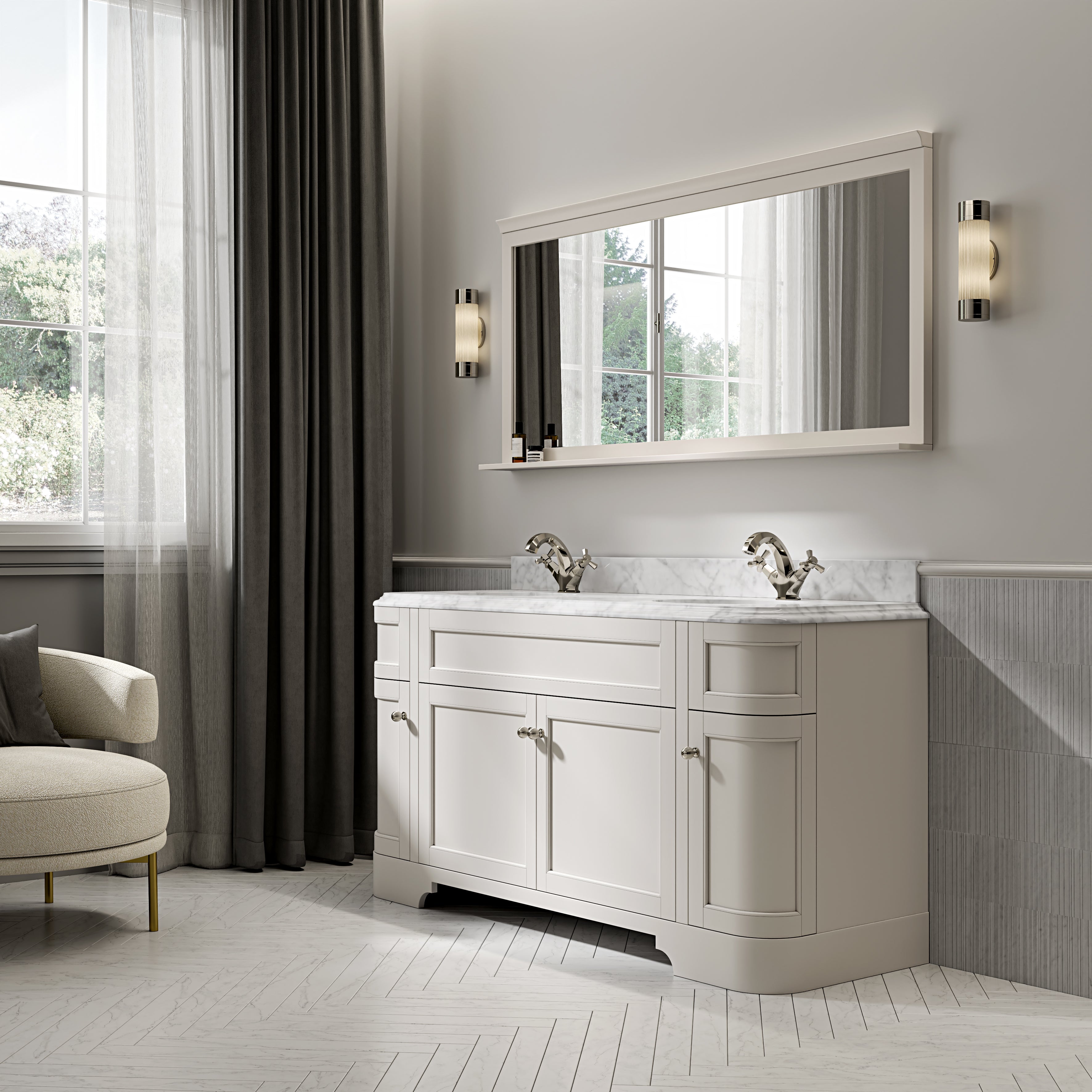 Cobham Carrara Marble Floorstanding Vanity Unit (Matte Cream) 1600mm
