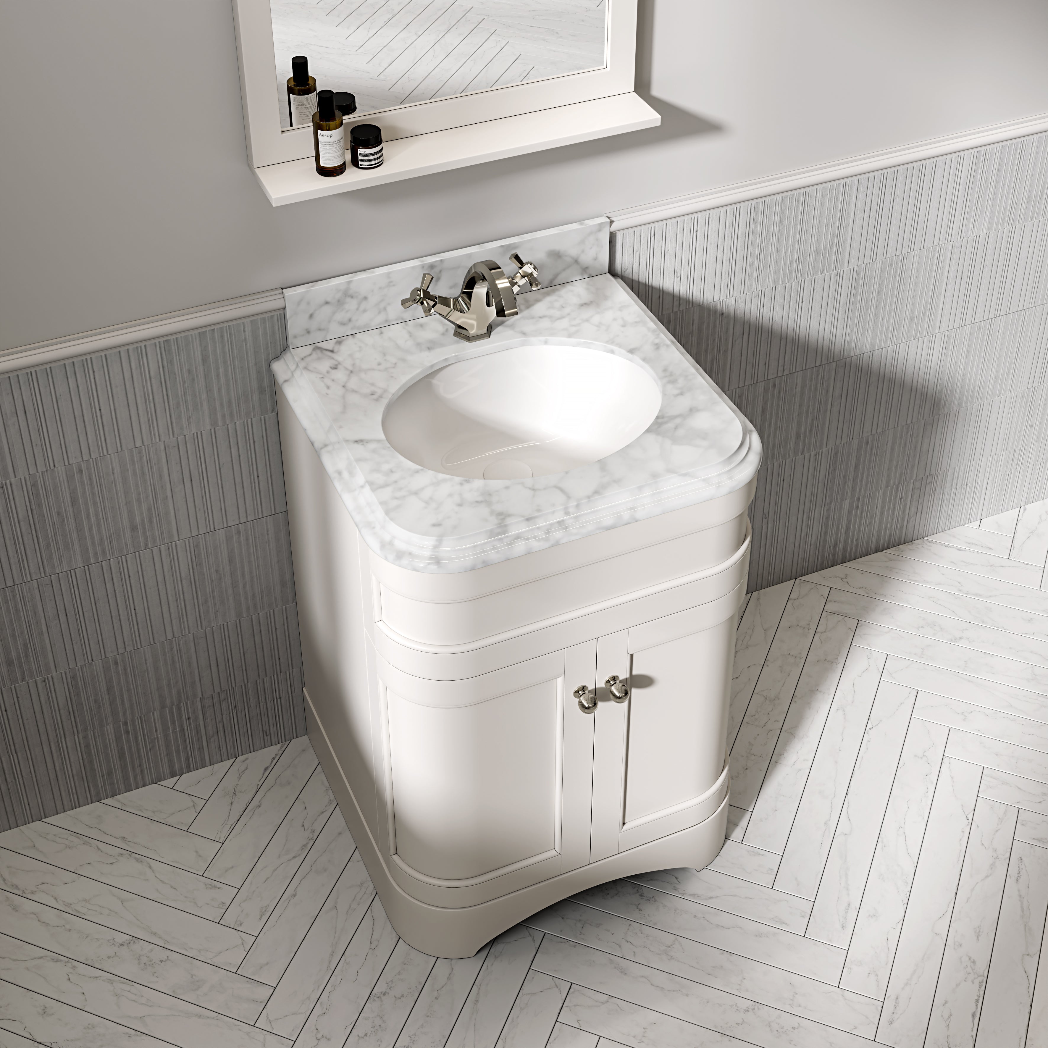 Cobham Carrara Marble Floorstanding Vanity Unit (Matte Cream) 600mm
